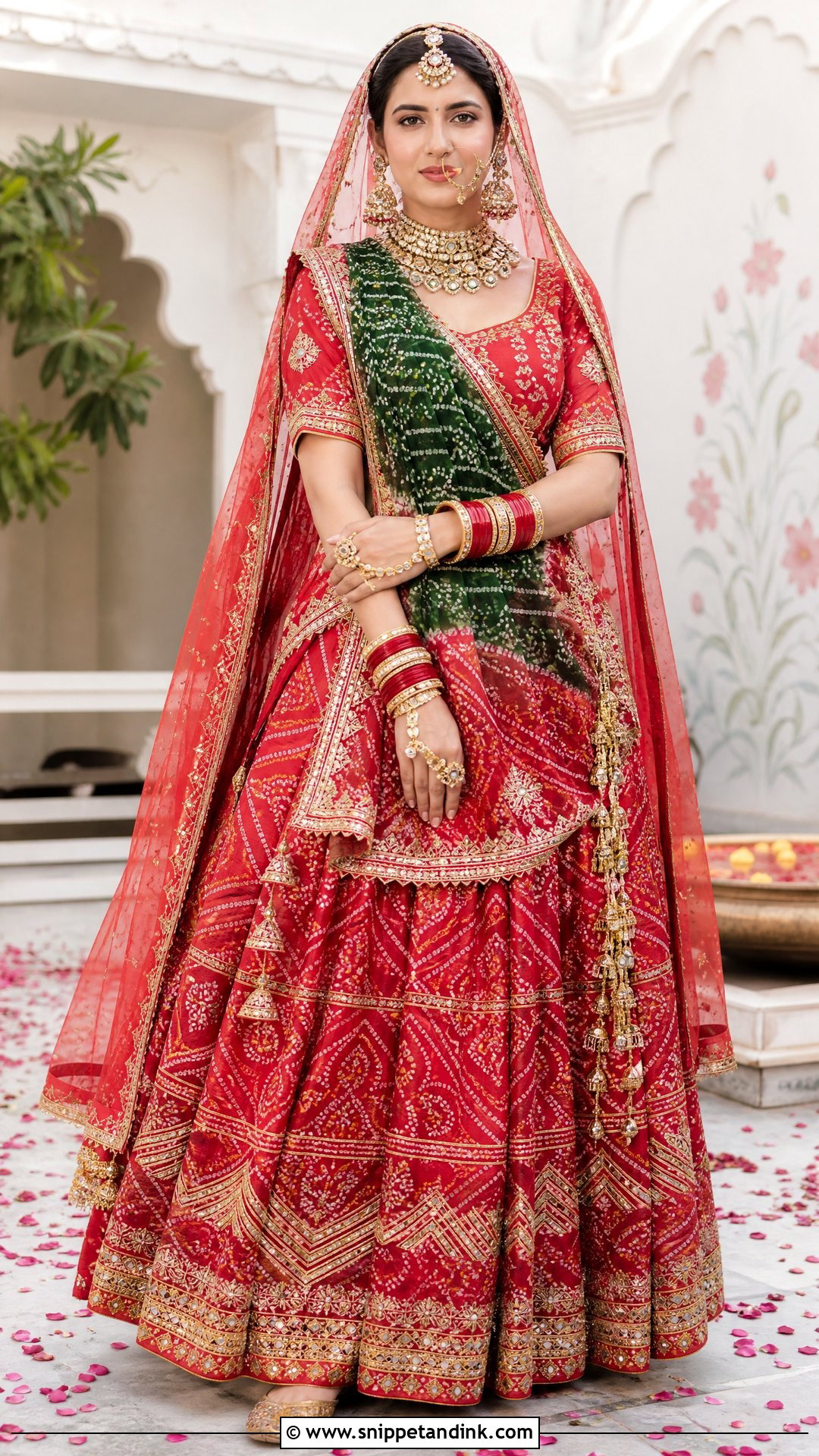 Bandhani Bridal Lehenga With Double Dupatta - Snippet and Ink - 20 Rajasthani Wedding Dress Ideas
