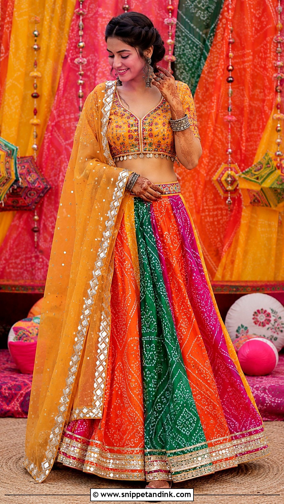 Bandhani Bridal Mehndi Lehenga - Snippet and Ink - 30 Bridal Mehndi Dresses Ideas