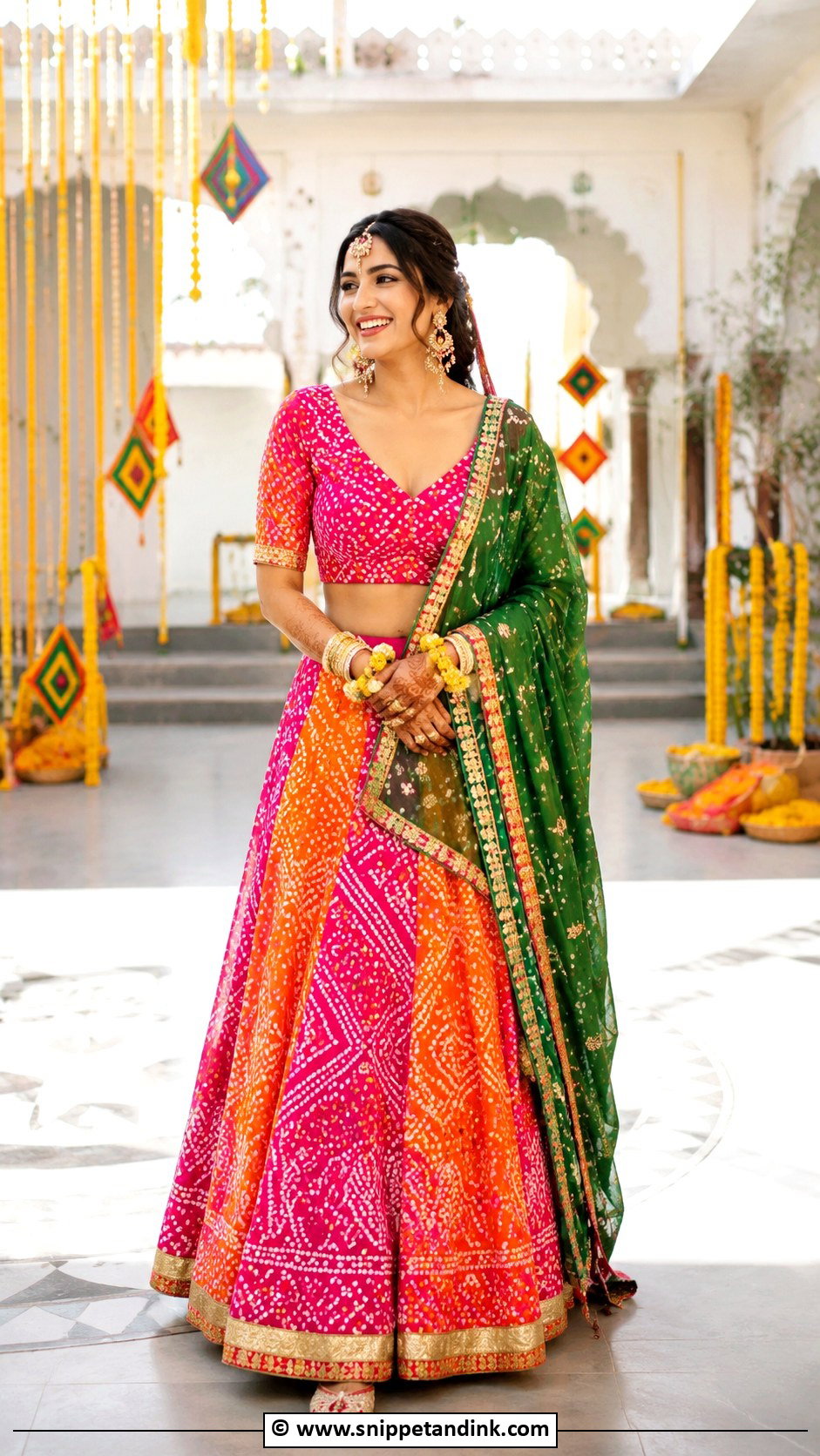 Bandhani Bridal Mehndi Outfit - Snippet and Ink - 25 Indian Bridal Mehndi Outfit Ideas
