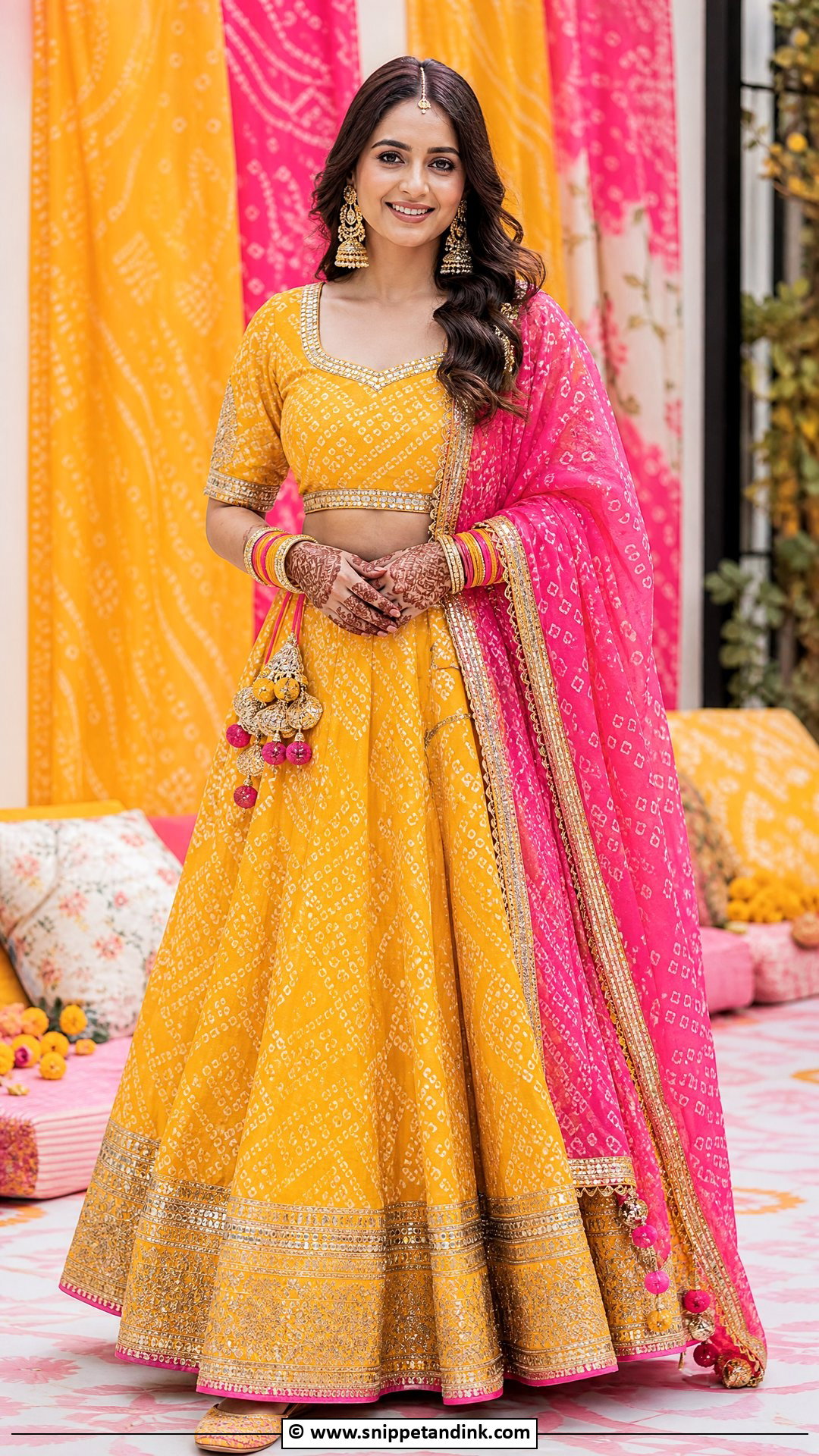 Bandhani Bridal Mehndi Outfit - Snippet and Ink - 35 Bridal Mehndi Outfit Ideas