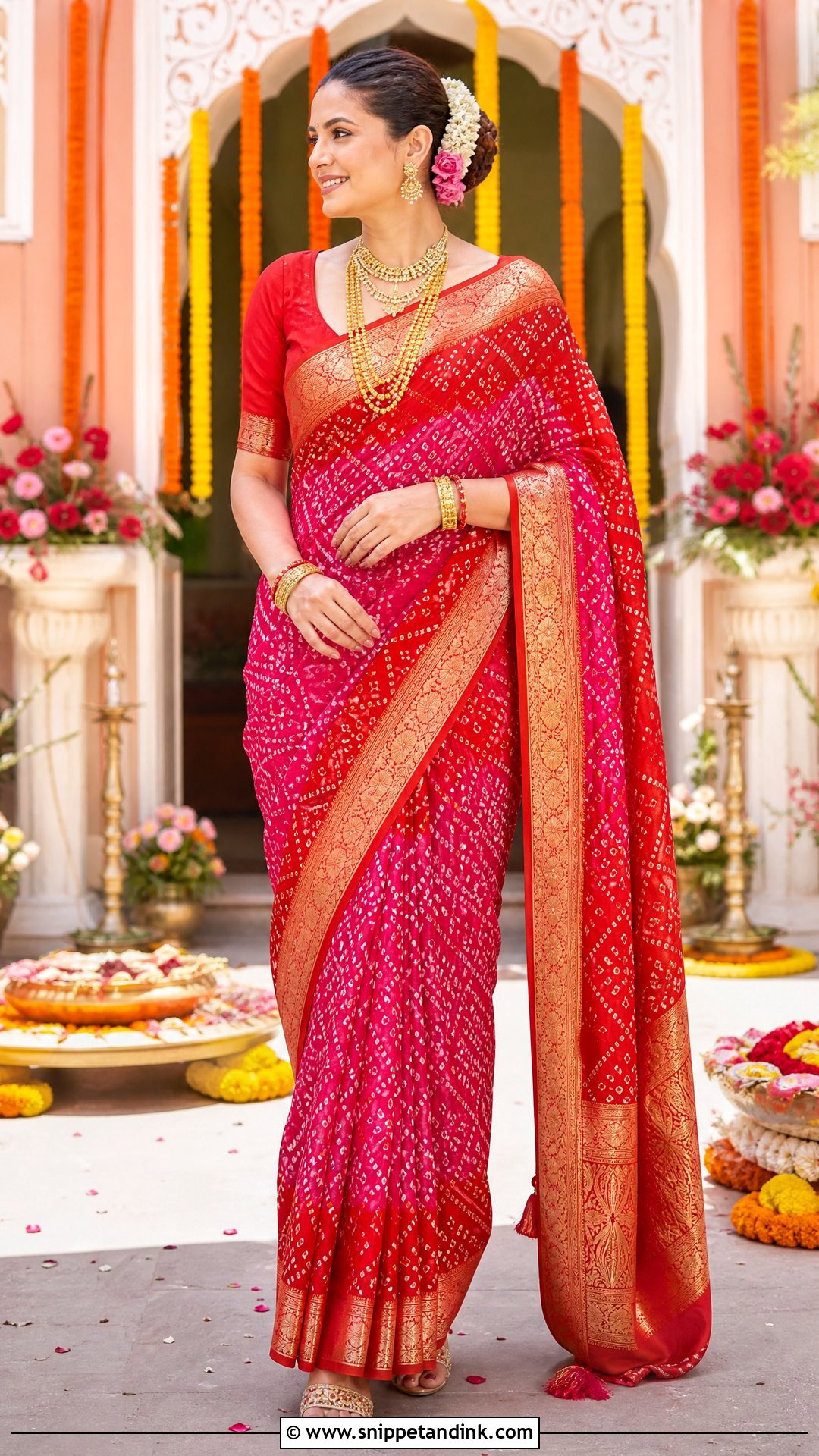 Bandhani Bridal Saree - Snippet and Ink - 20 Simple Indian Bridal Outfit Ideas
