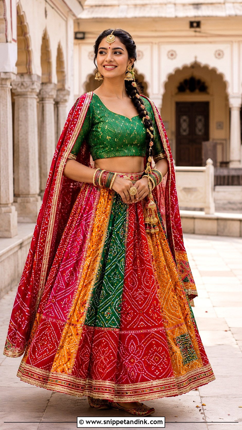 Bandhani Bride Mehandi Lehenga - Snippet and Ink - 20 Bride Mehandi Outfit Ideas