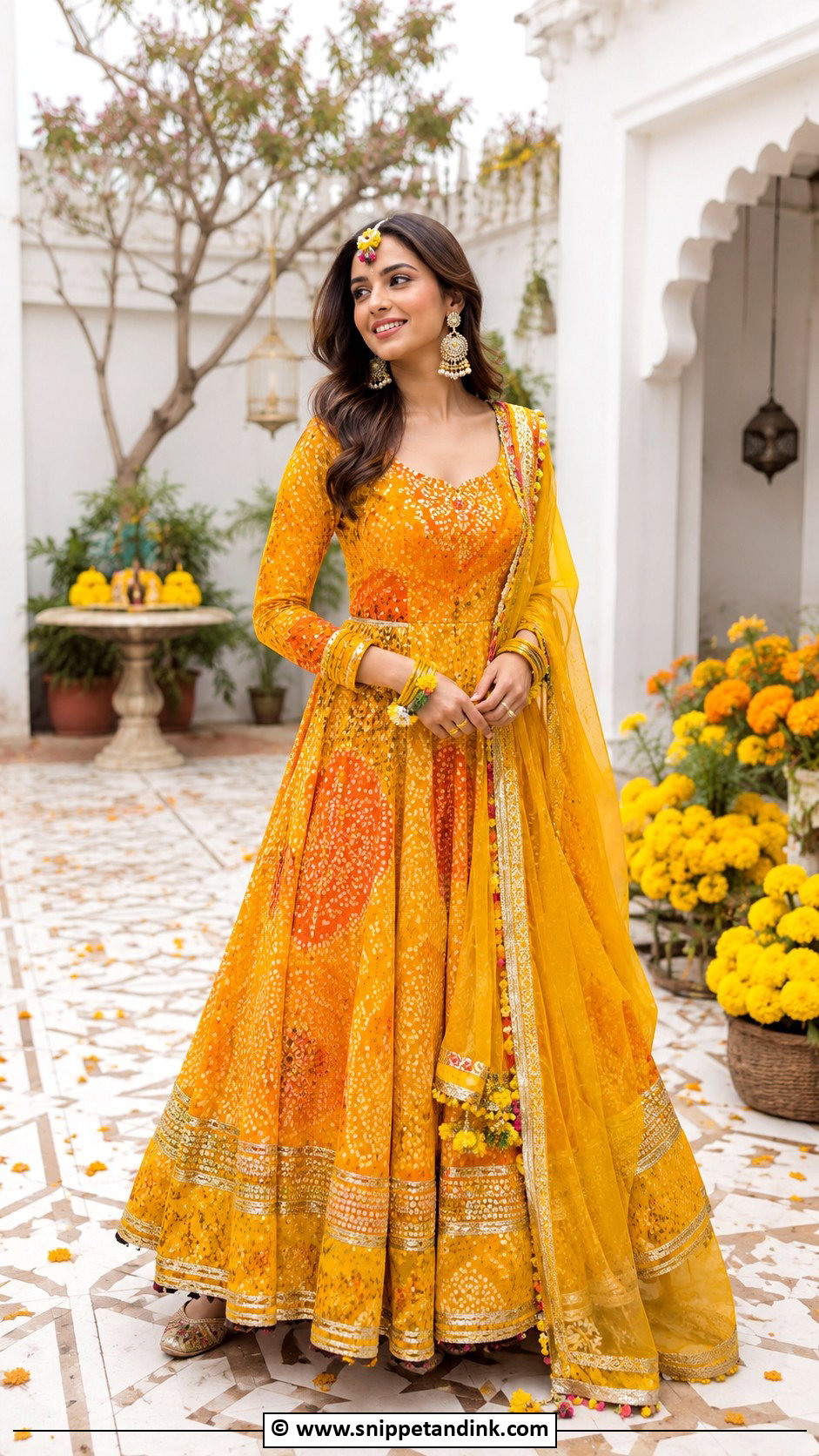 Bandhani Haldi Anarkali - Snippet and Ink - 35 Unique Haldi Outfits