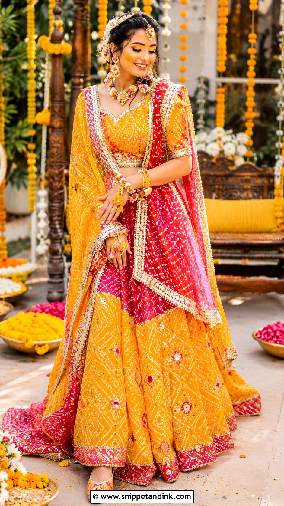 Bandhani Haldi Dress for Bride - Snippet and Ink - 25 Indian Haldi Dress for Bride Ideas