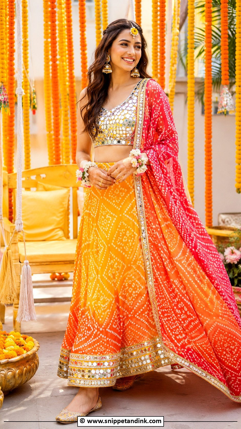 Bandhani Haldi Outfit For Bride - Snippet and Ink - 30 Haldi Outfit Ideas for Bride