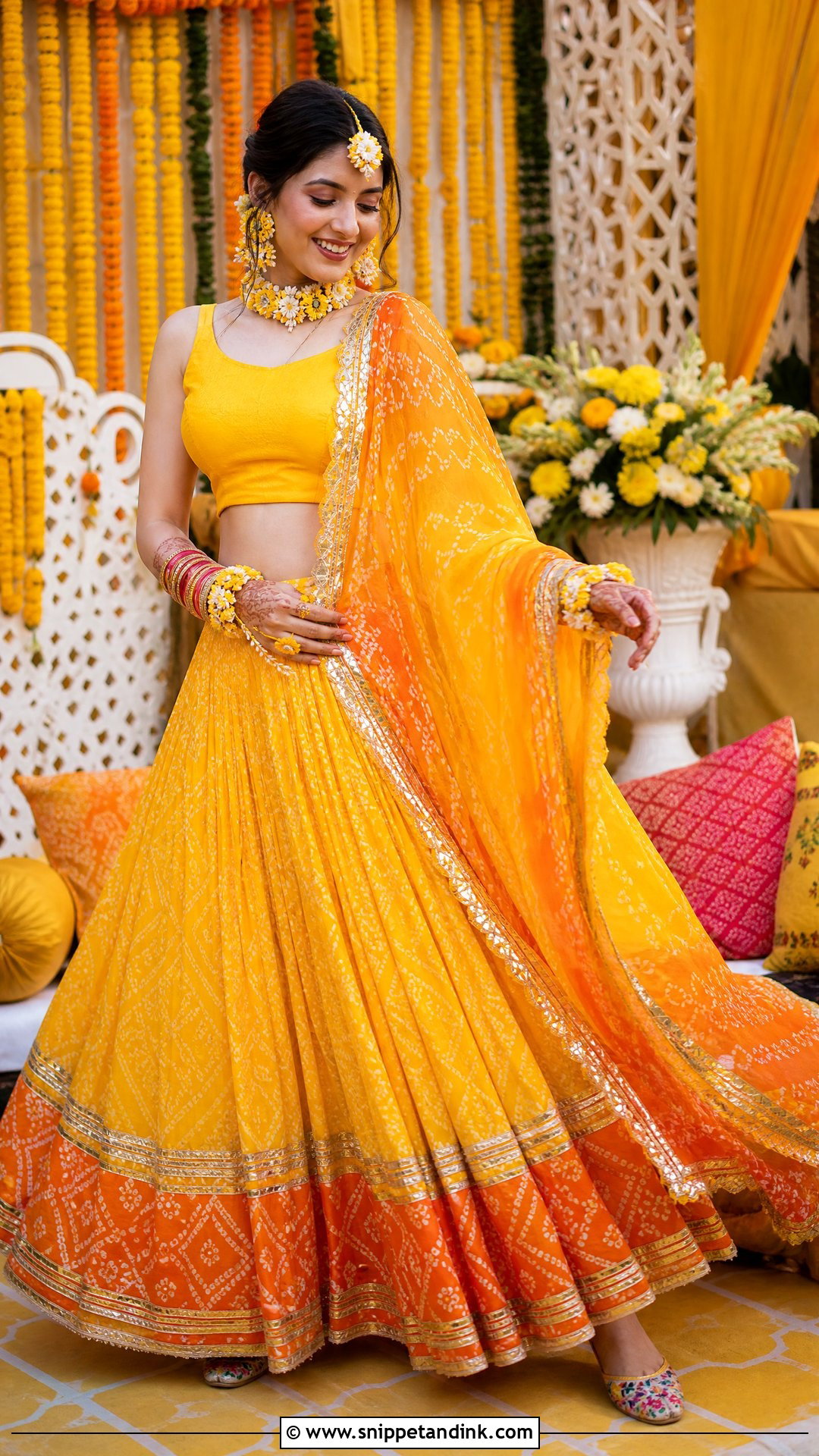 Bandhani Haldi Outfit For Bride - Snippet and Ink - 25 Haldi Function Dress for Bride Ideas