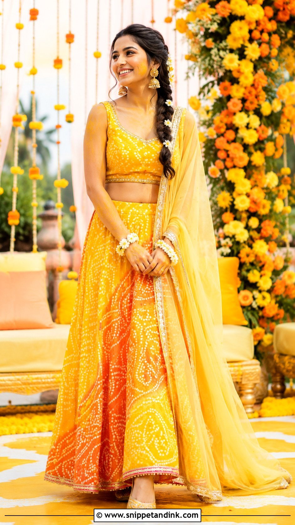 Bandhani Haldi Outfit For Bride - Snippet and Ink - 25 Trending Haldi Outfits for Bride