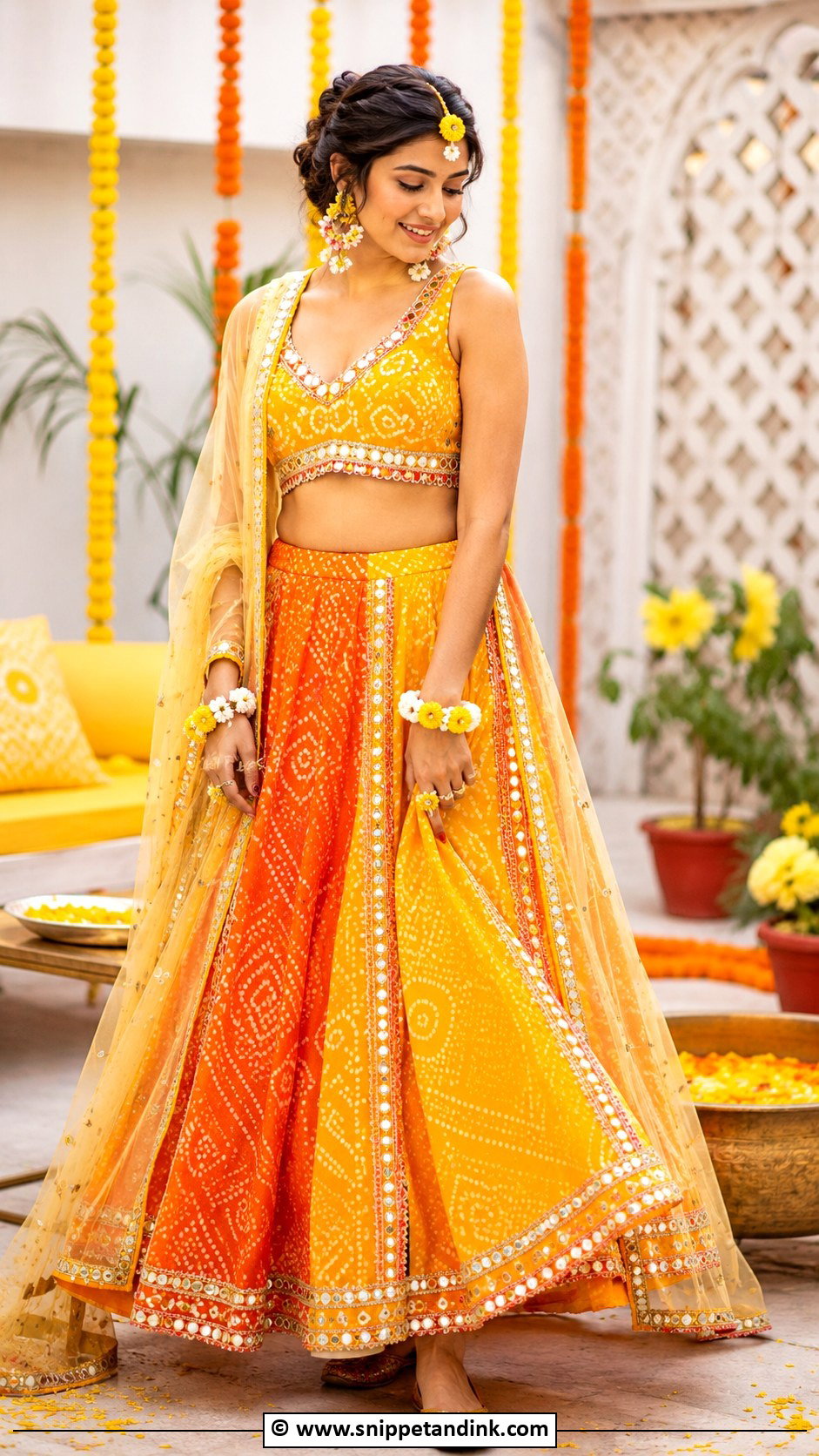Bandhani Haldi Outfit For Bride - Snippet and Ink - 30 Best Haldi Outfits for Brides