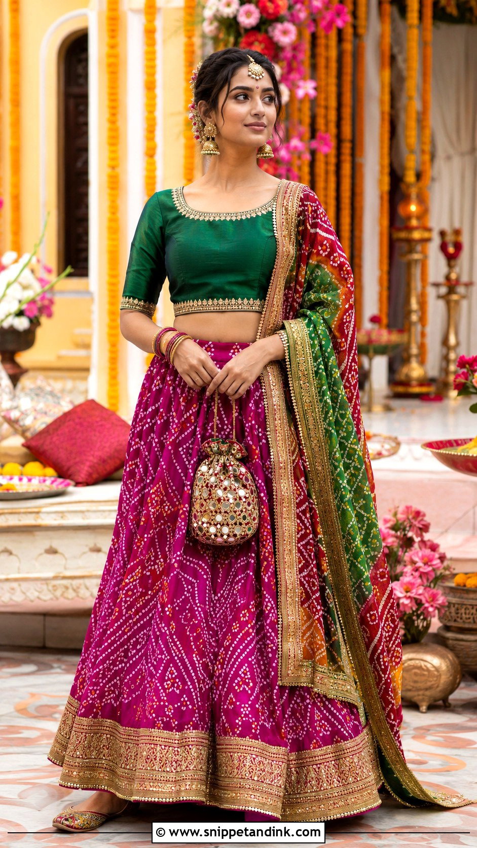 Bandhani Indian Skirt Top Wedding Outfit - Snippet and Ink - 20 Indian Skirt Top Wedding Outfit Ideas