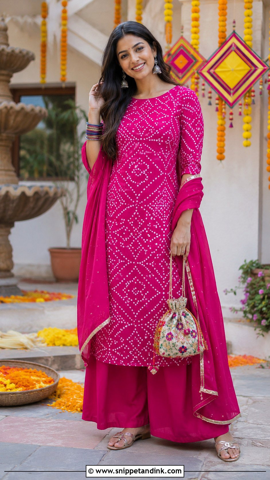 Bandhani Kurta Palazzo Set - Snippet and Ink - 20 Aesthetic Indian Dress Ideas