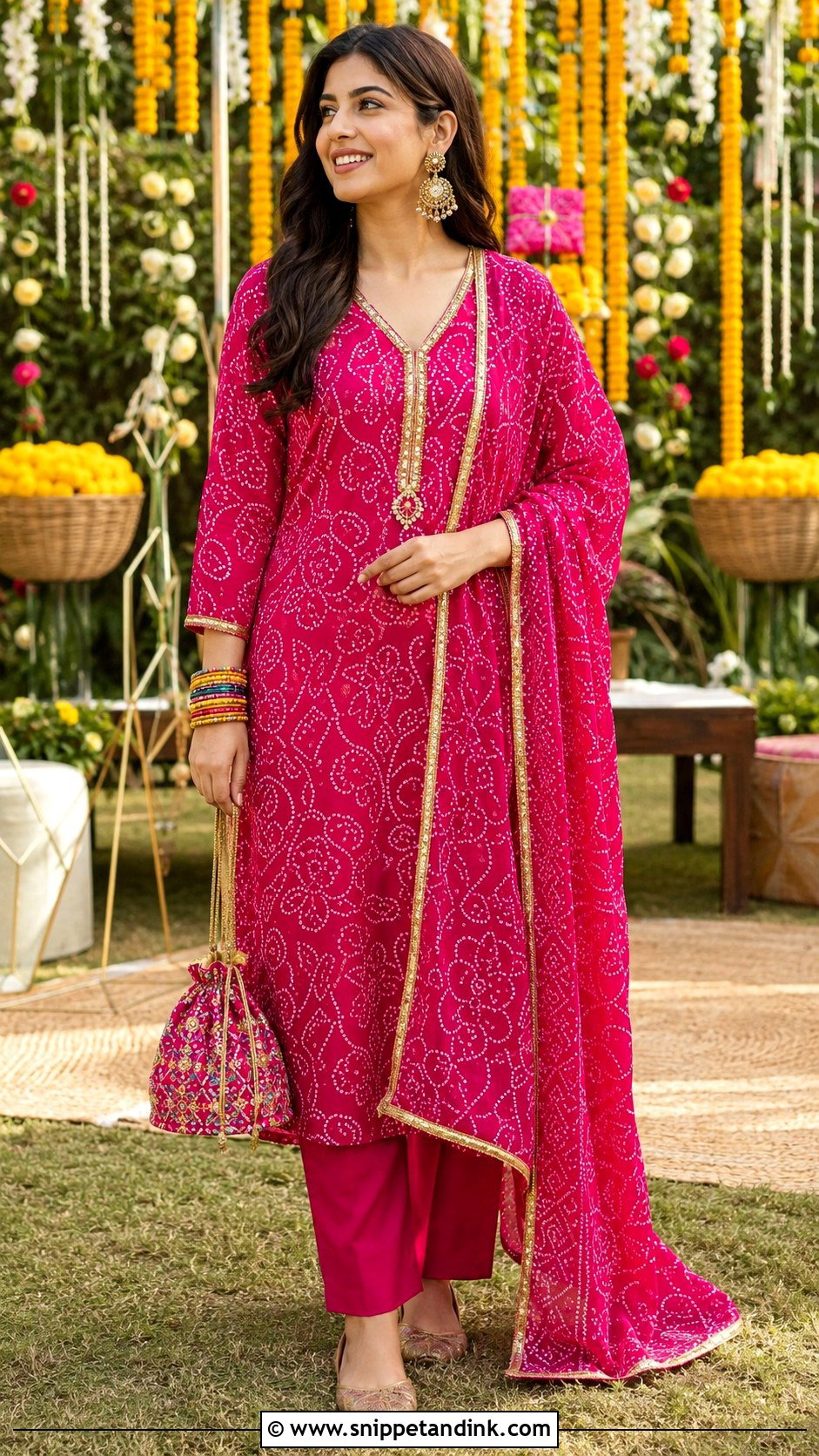 Bandhani Kurta With Straight Pants - Snippet and Ink - 20 Kurta Wedding Ideas