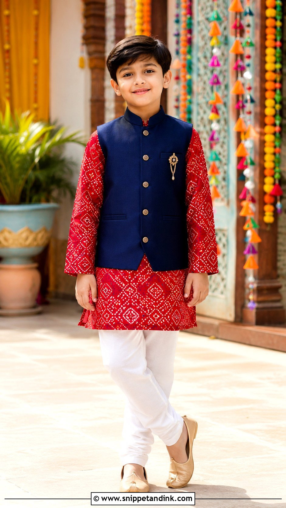 Bandhani Kurta With White Pajama - Snippet and Ink - 20 Kurta for Boys Wedding Ideas