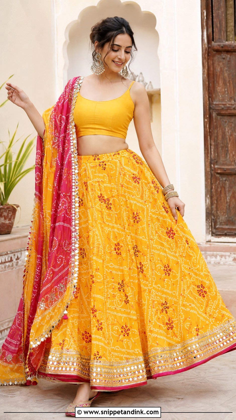 Bandhani Lehenga Choli Haldi Outfit - Snippet and Ink - 20 Haldi Traditional Outfit Ideas