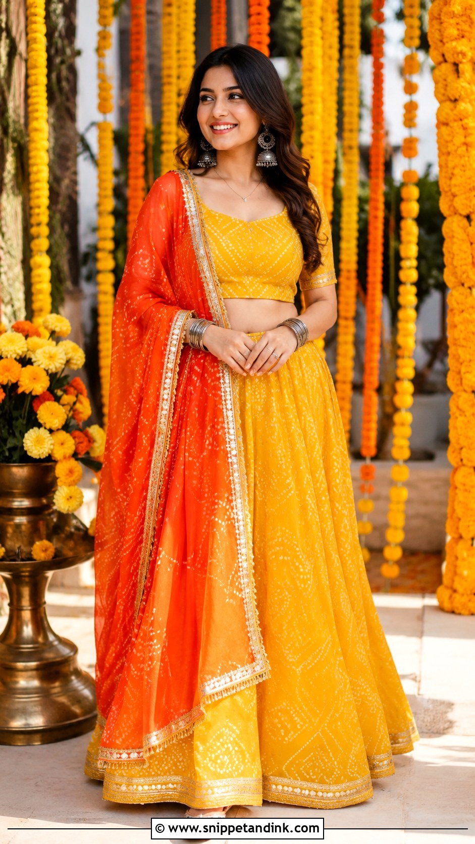 Bandhani Lehenga For Haldi - Snippet and Ink - 25 Haldi Dress for Bride Sister Ideas