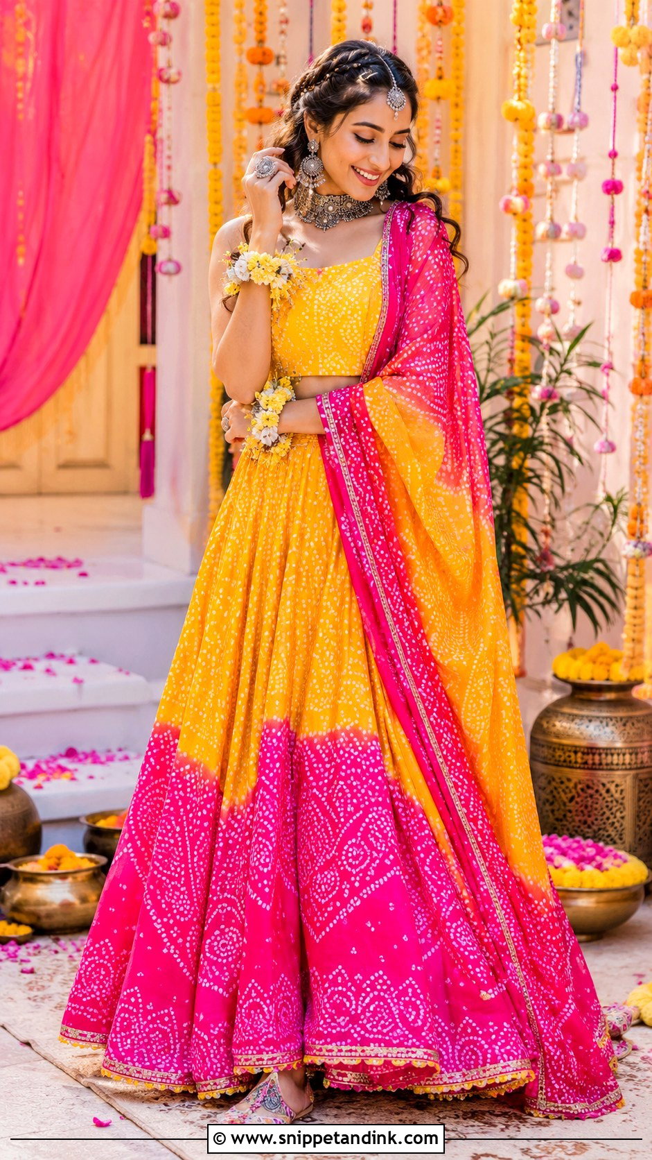 Bandhani Lehenga For Haldi Bride - Snippet and Ink - 25 Outfit for Haldi Function for Bride Ideas