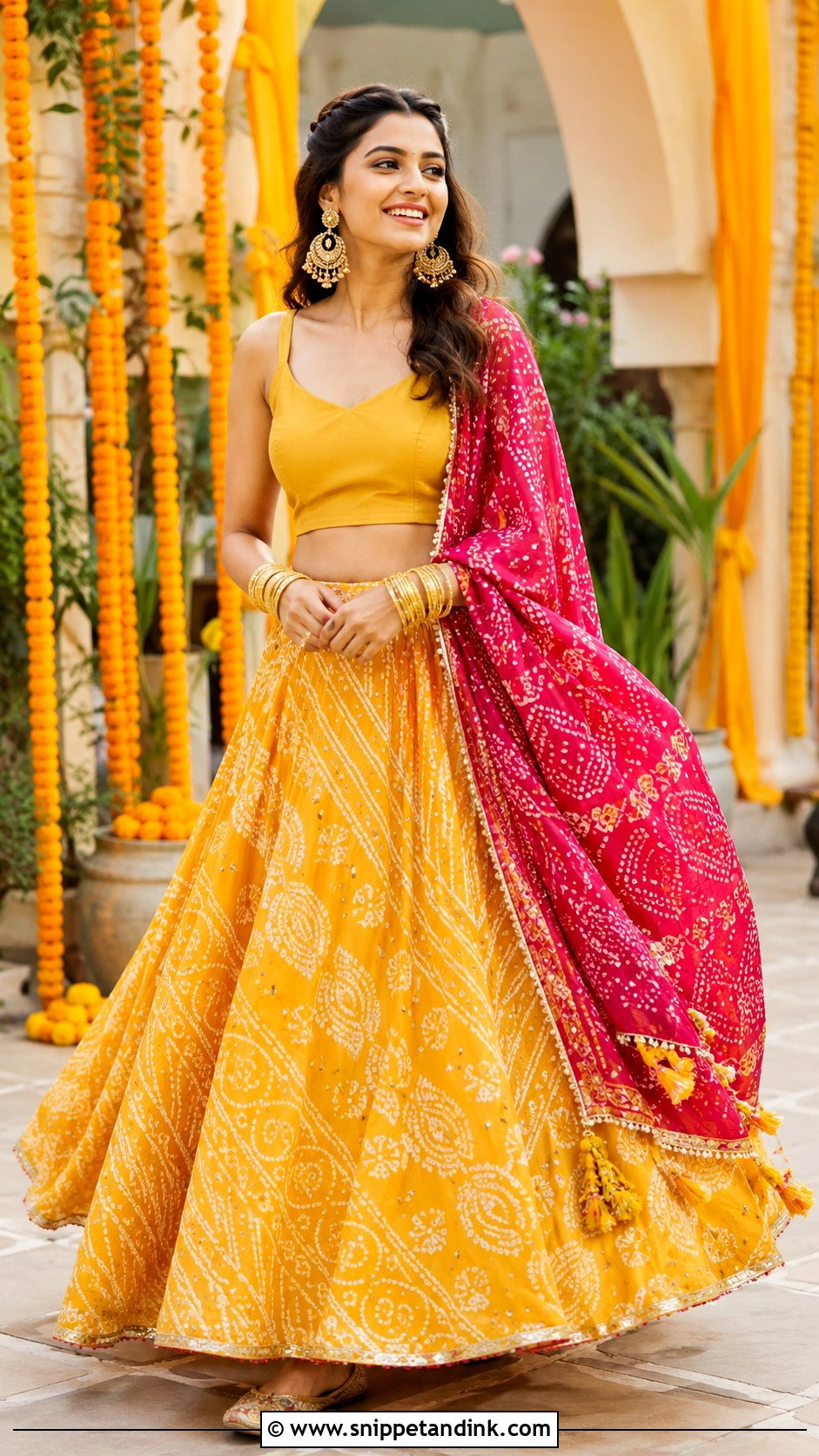 Bandhani Lehenga For Haldi - Snippet and Ink - 30 Haldi Dresses