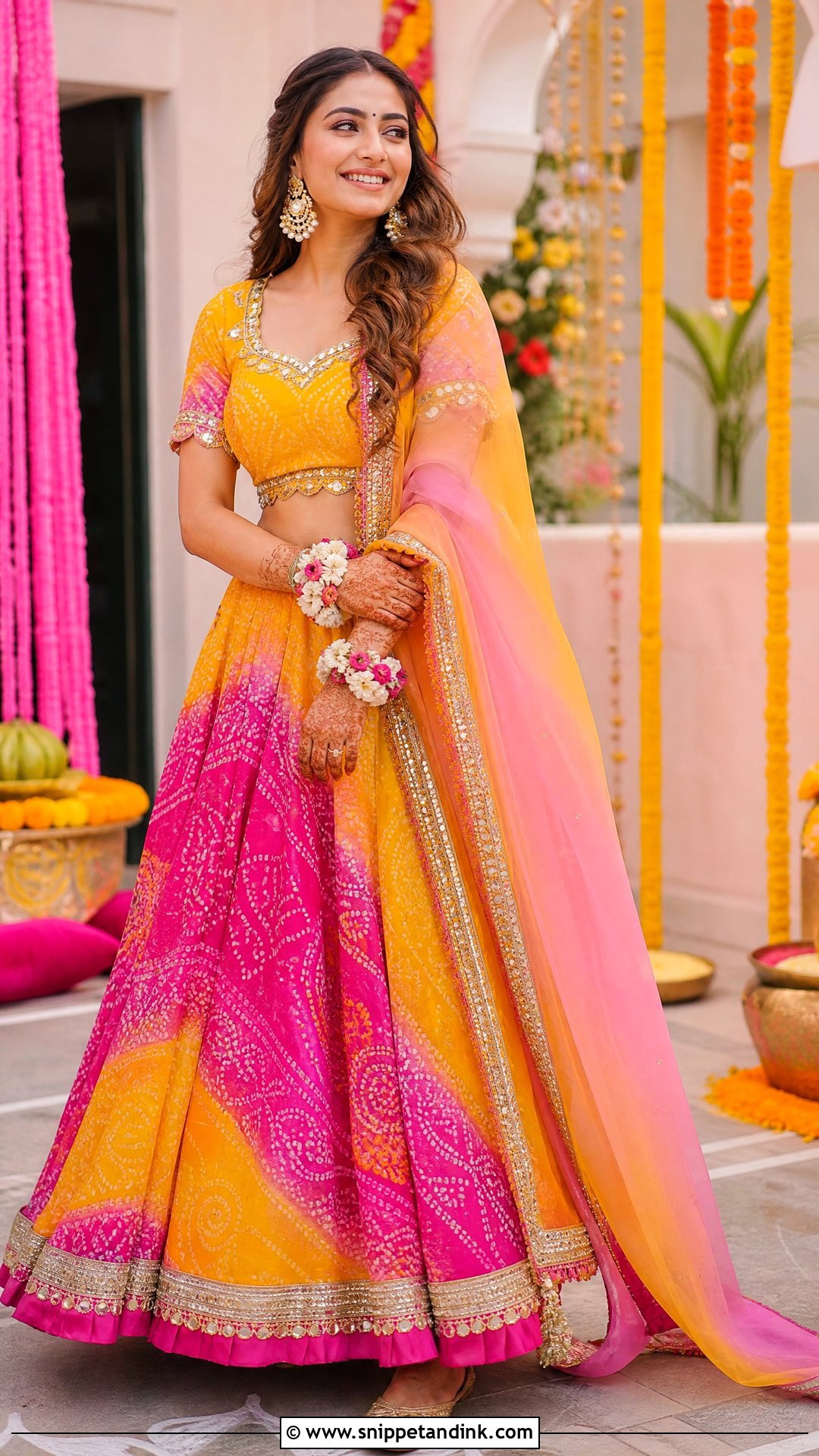 Bandhani Lehenga For Mehendi Bride - Snippet and Ink - 25 Simple Mehendi Outfits for Bride