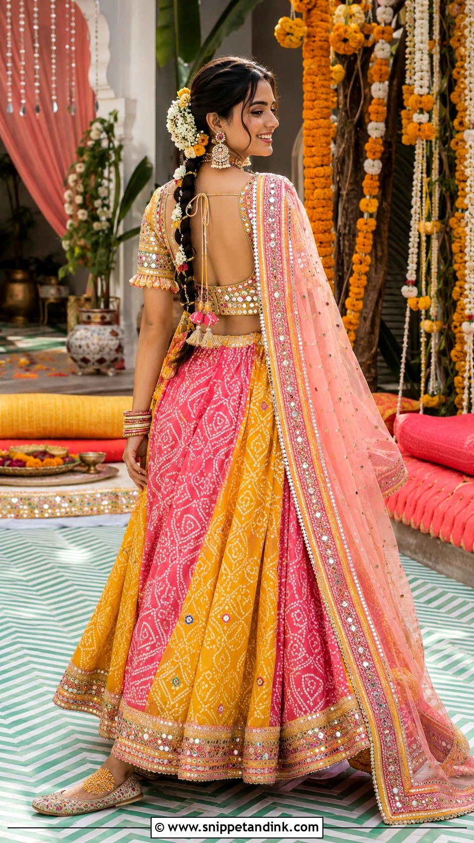 Bandhani Lehenga For Mehendi Function - Snippet and Ink - 25 Dress for Mehendi Function Ideas