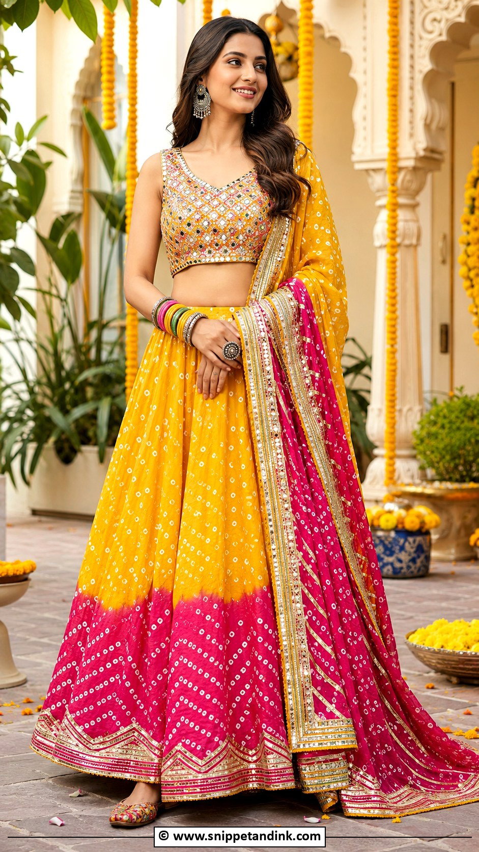 Bandhani Lehenga For Mehendi - Snippet and Ink - 30 Mehendi Dress Ideas