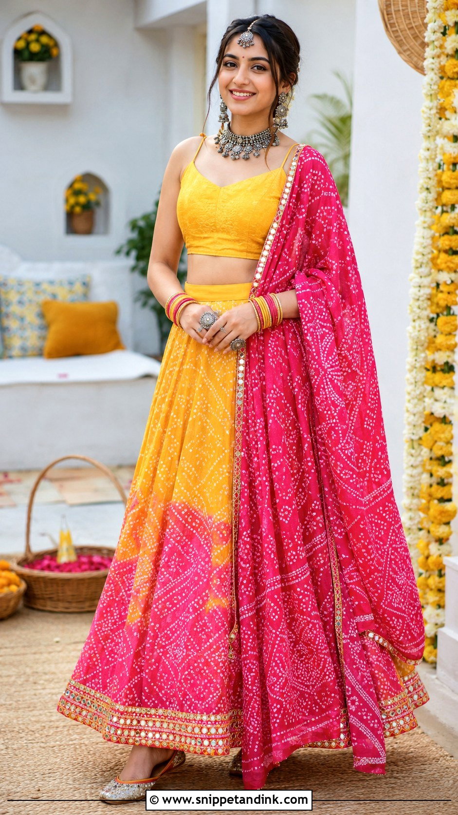 Bandhani Lehenga For Mehndi Function - Snippet and Ink - 25 Dress for Mehndi Function Ideas