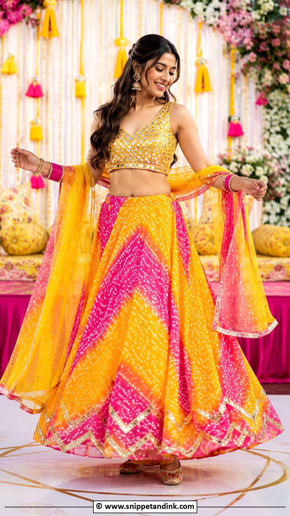 Bandhani Lehenga For Sangeet - Snippet and Ink - 35 Sangeet Outfit Ideas