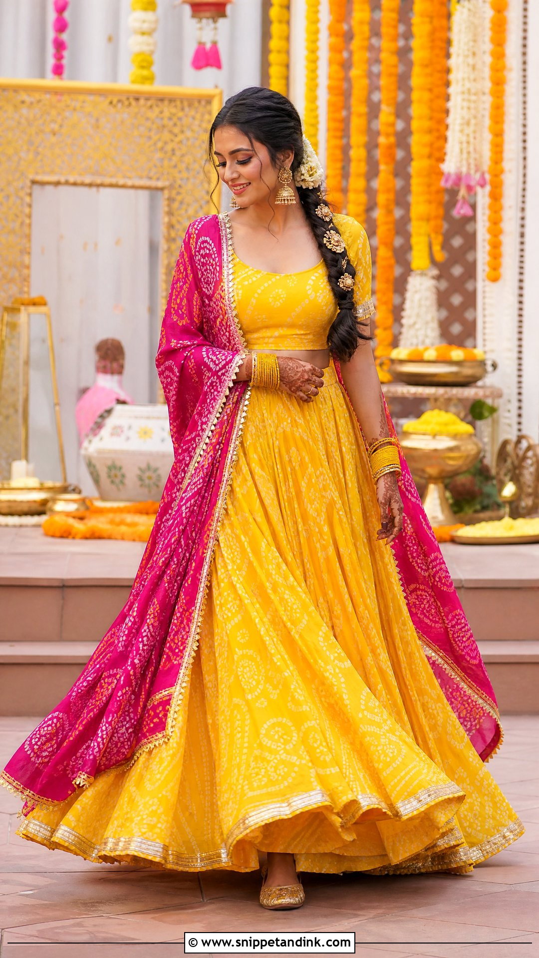 Bandhani Lehenga Haldi Outfit - Snippet and Ink - 20 Bride Haldi Dress Ideas