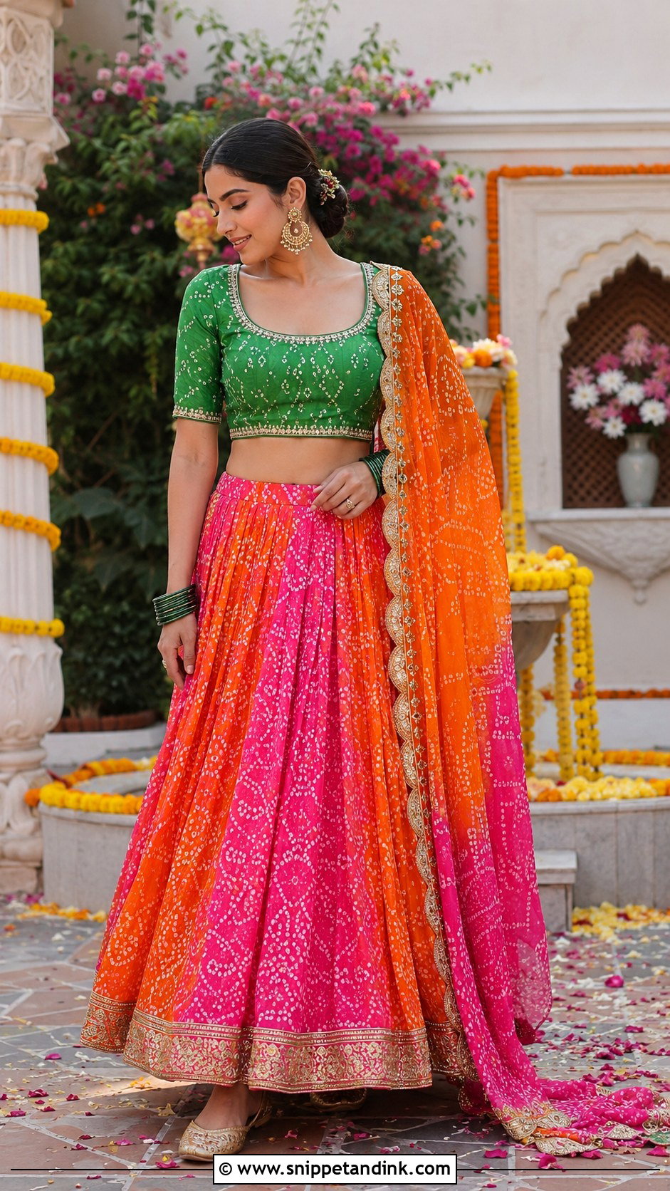 Bandhani Lehenga Jal Ceremony Outfit - Snippet and Ink - 20 Jal Ceremony Outfit Ideas