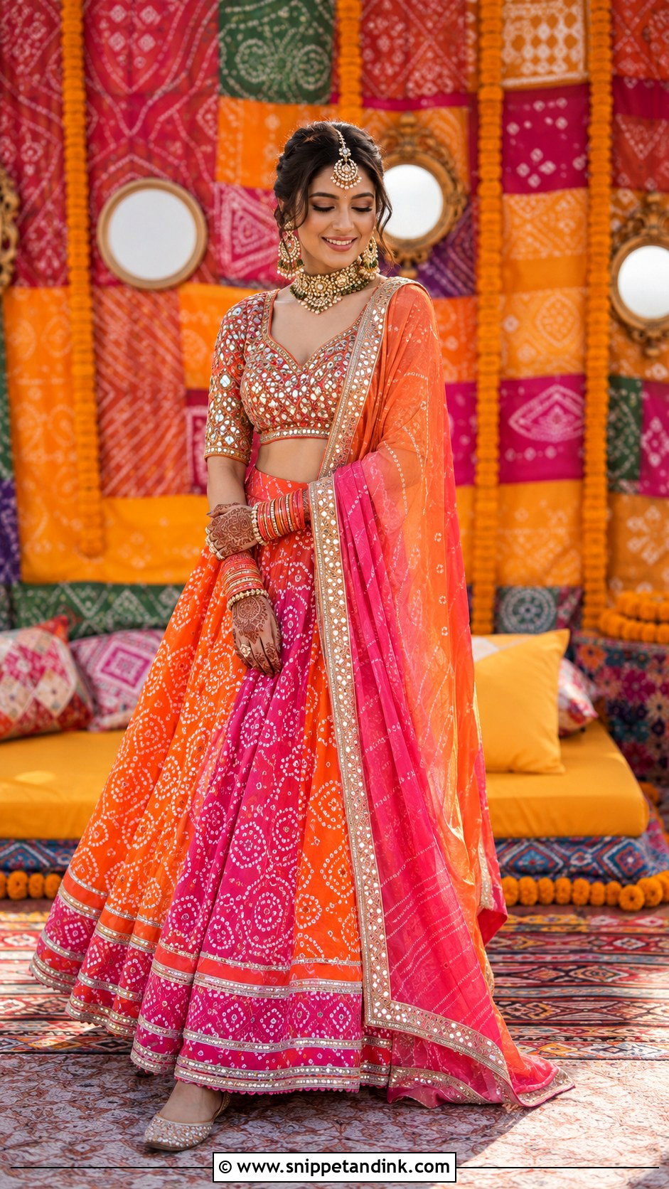 Bandhani Lehenga Mehandi Dress for Bride - Snippet and Ink - 25 Mehandi Dress for Bride Ideas