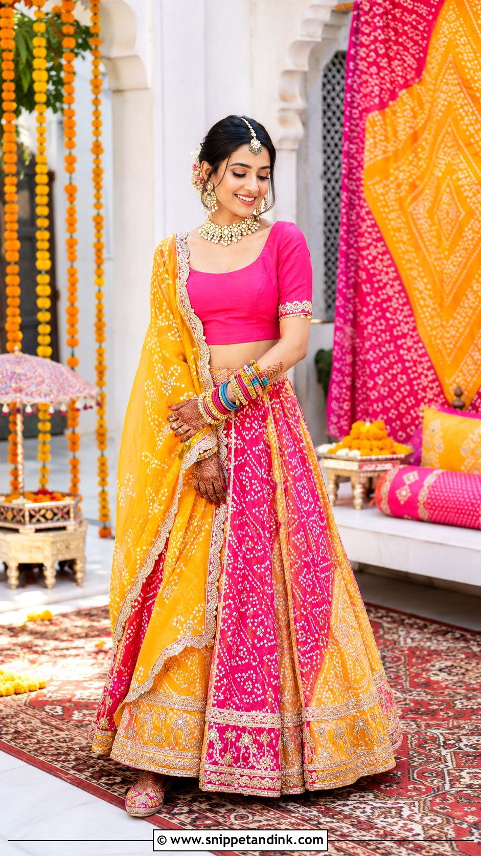 Bandhani Lehenga Mehandi Outfit - Snippet and Ink - 25 Indian Bridal Mehandi Outfits Brides