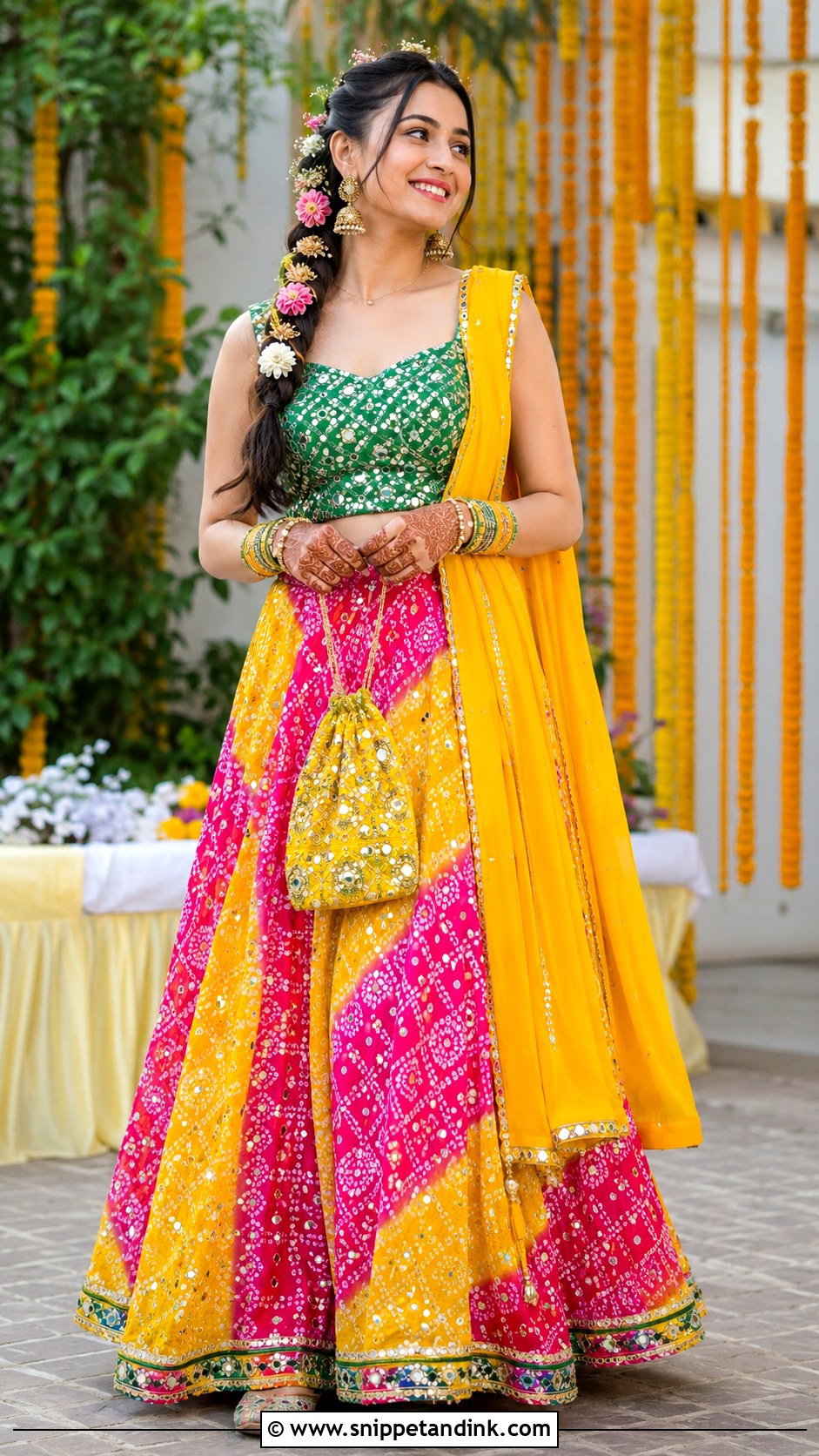 Bandhani Lehenga Mehendi Dress - Snippet and Ink - 20 Dress for Mehendi Ideas