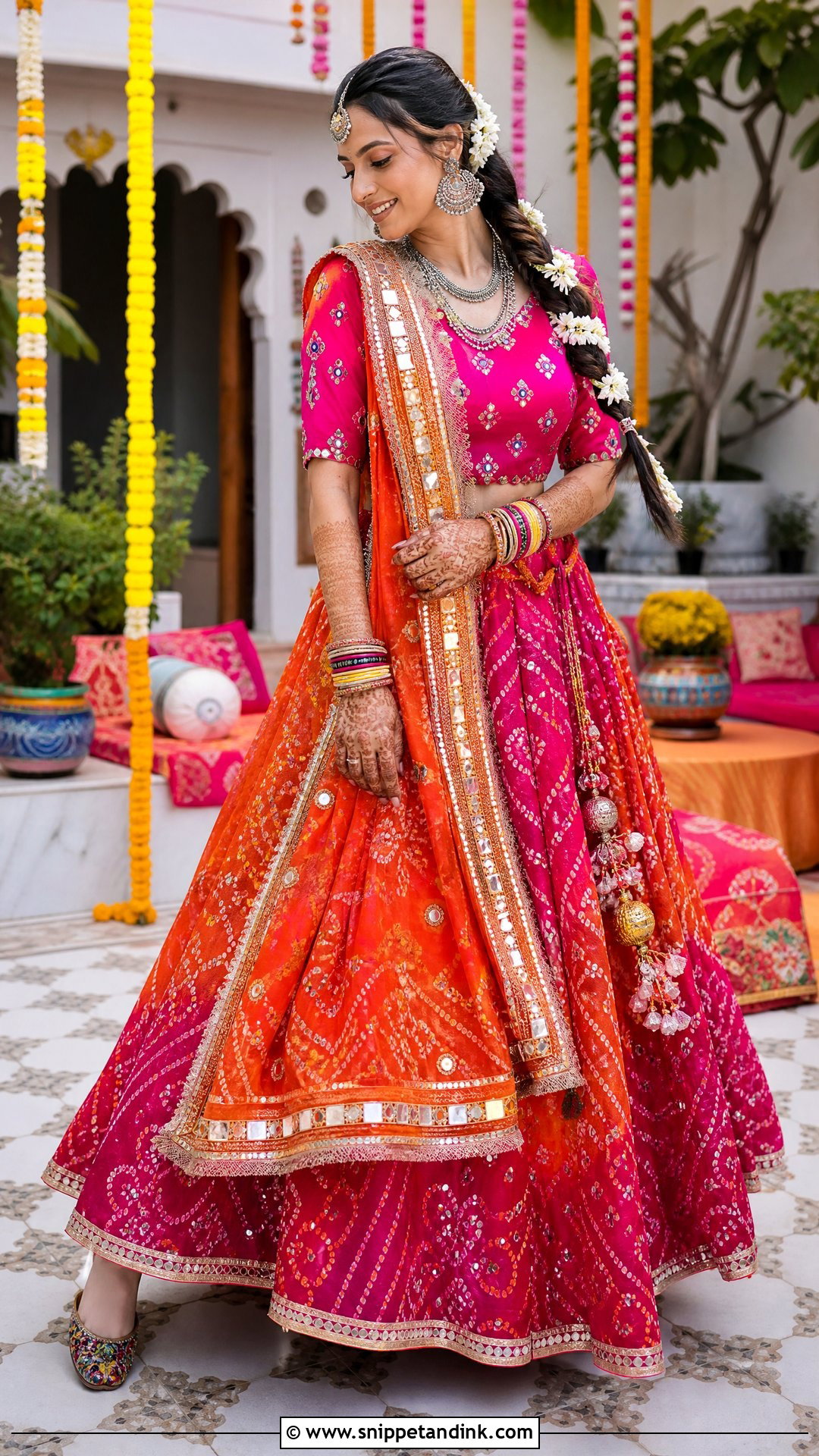 Bandhani Lehenga Mehndi Outfit - Snippet and Ink - 20 Pre Wedding Traditional Outfits