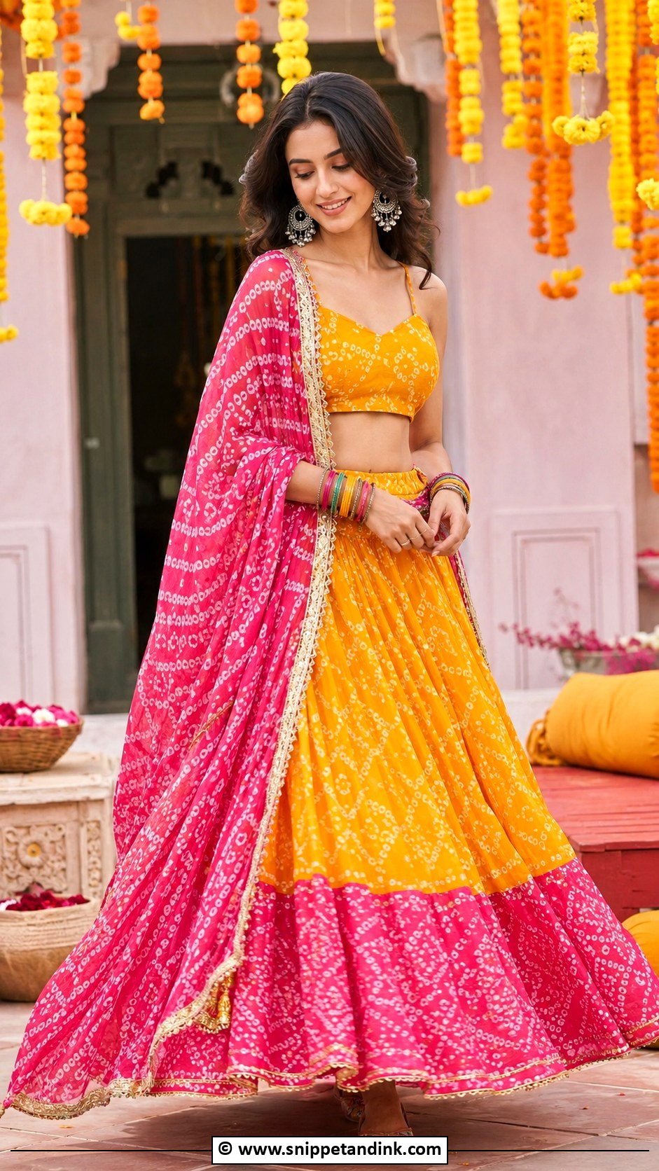 Bandhani Lehenga Mehndi Outfit - Snippet and Ink - 30 Mehandi Dresses Mehndi Outfit