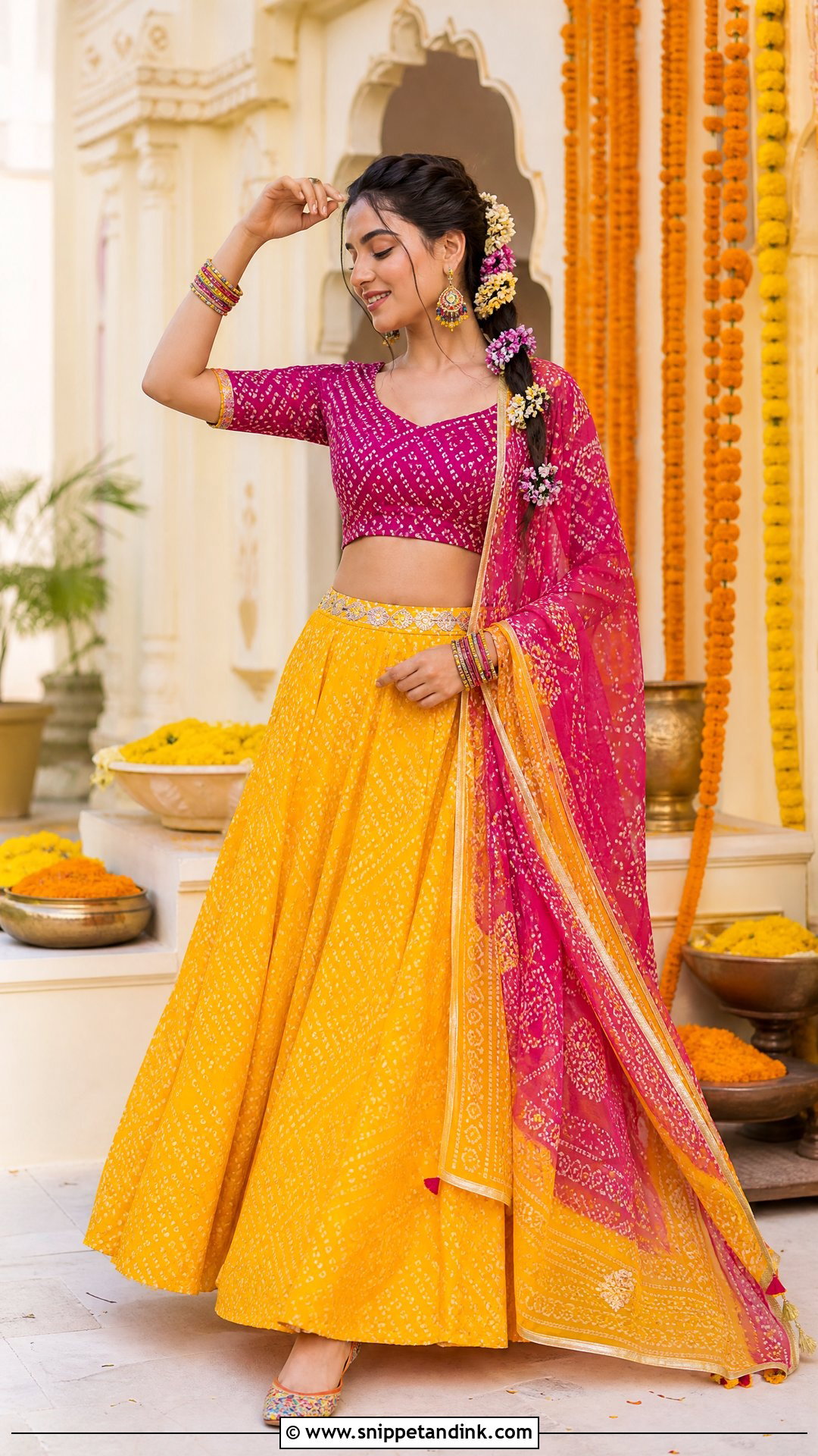Bandhani Lehenga for Haldi Ceremony - Snippet and Ink - 20 Haldi Ceremony Outfit for Sister Ideas