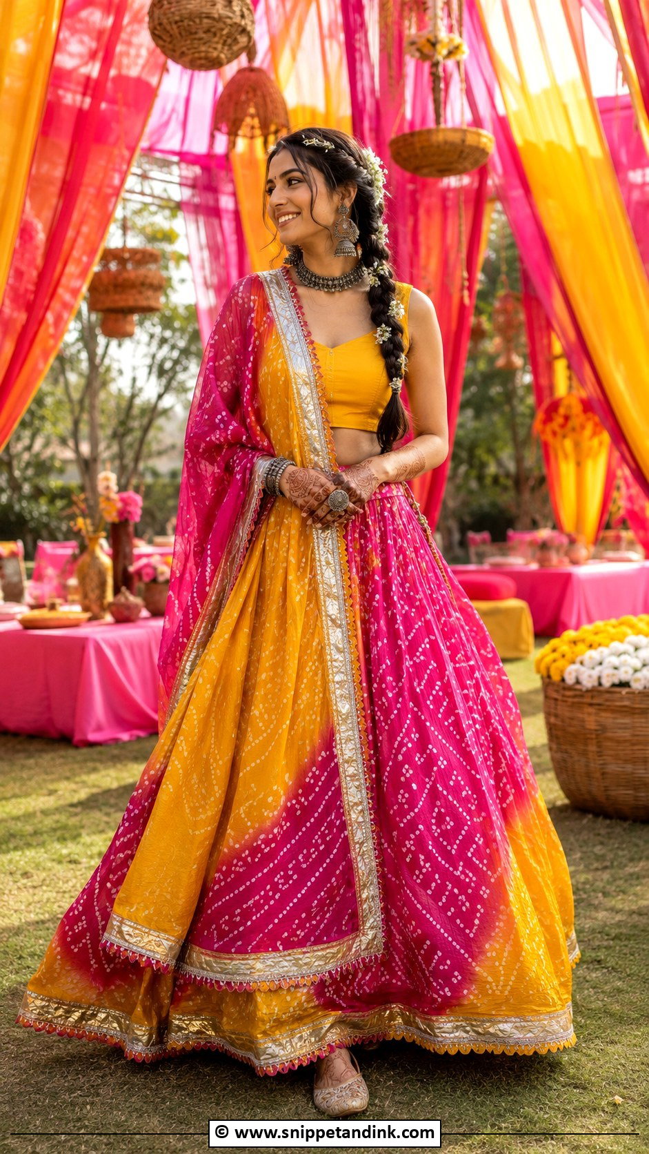 Bandhani Mehandi Lehenga - Snippet and Ink - 30 Mehandi Dress Ideas
