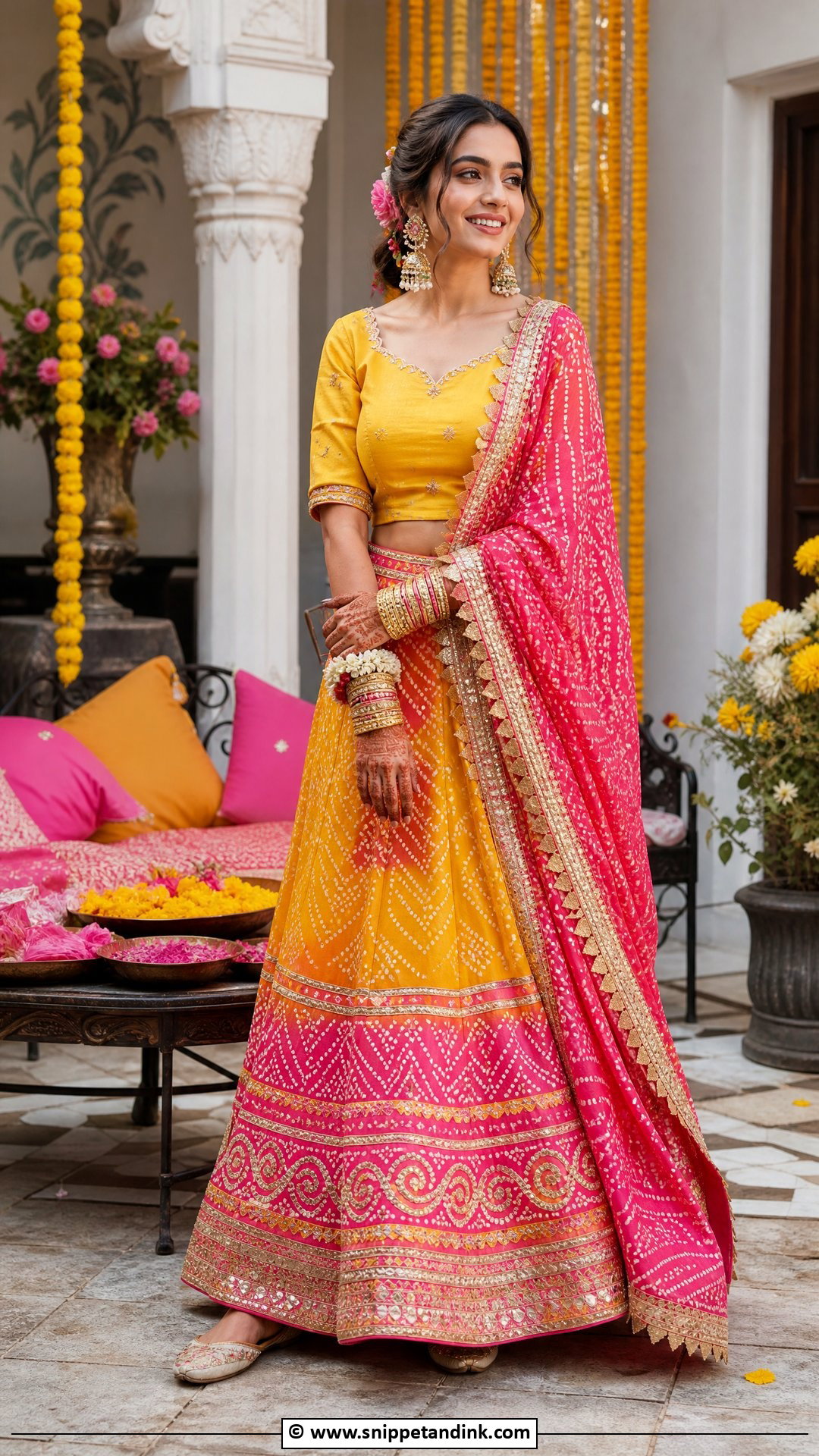 Bandhani Mehndi Dress For Bride - Snippet and Ink - 35 Mehndi Dress for Bride Ideas