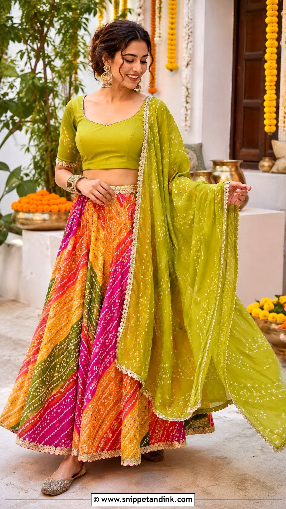 Bandhani Mehndi Lehenga Outfit - Snippet and Ink - 25 Simple Mehndi Outfit Ideas