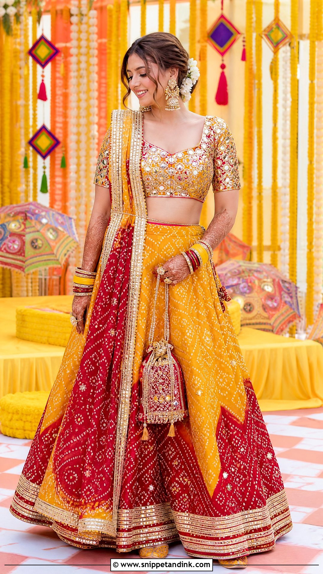 Bandhani Mehndi Lehenga Outfit - Snippet and Ink - 25 Mehndi Outfits for Bride