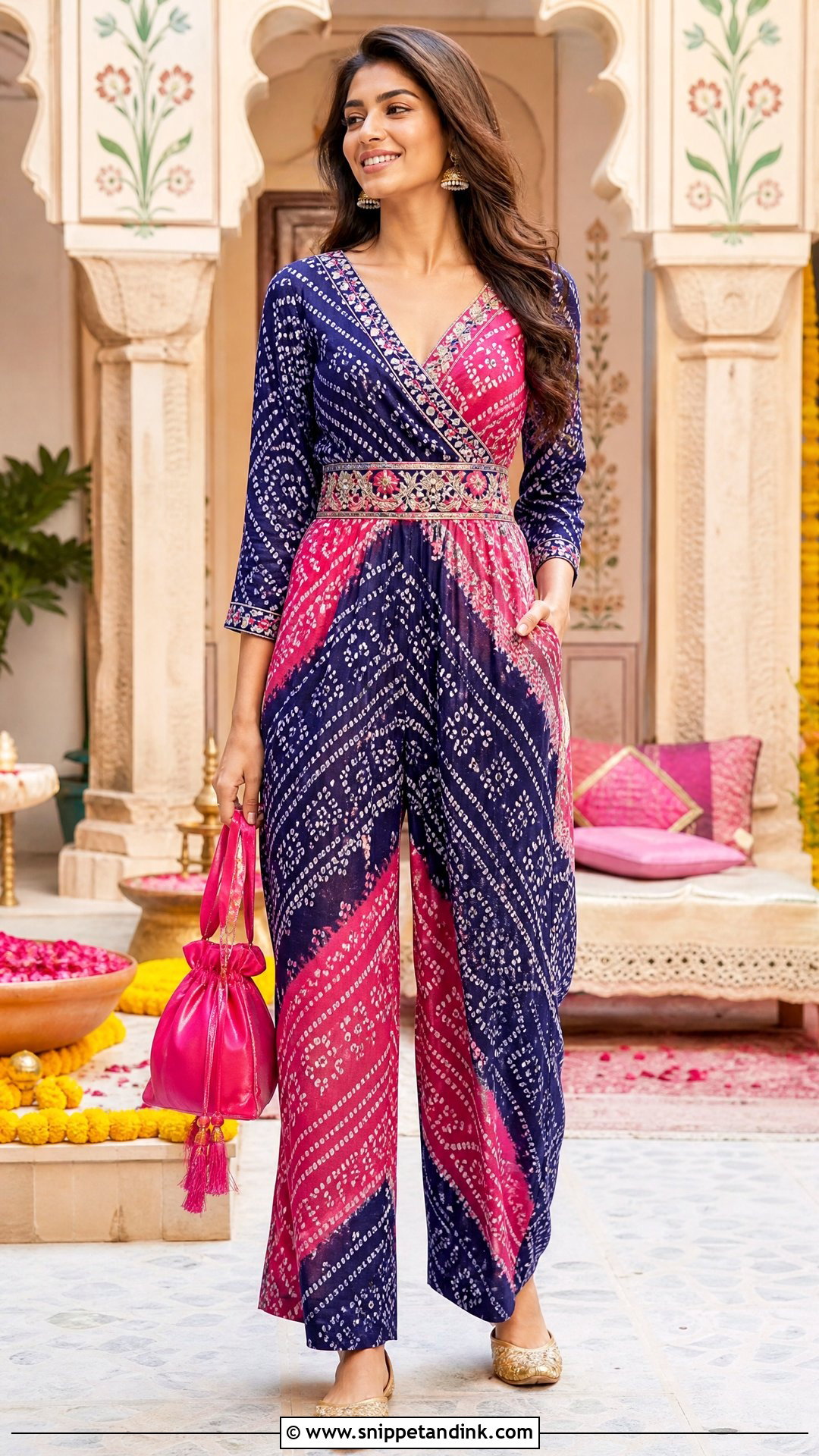 Bandhani Print Jumpsuit - Snippet and Ink - 20 Indian Wedding Jumpsuit Ideas