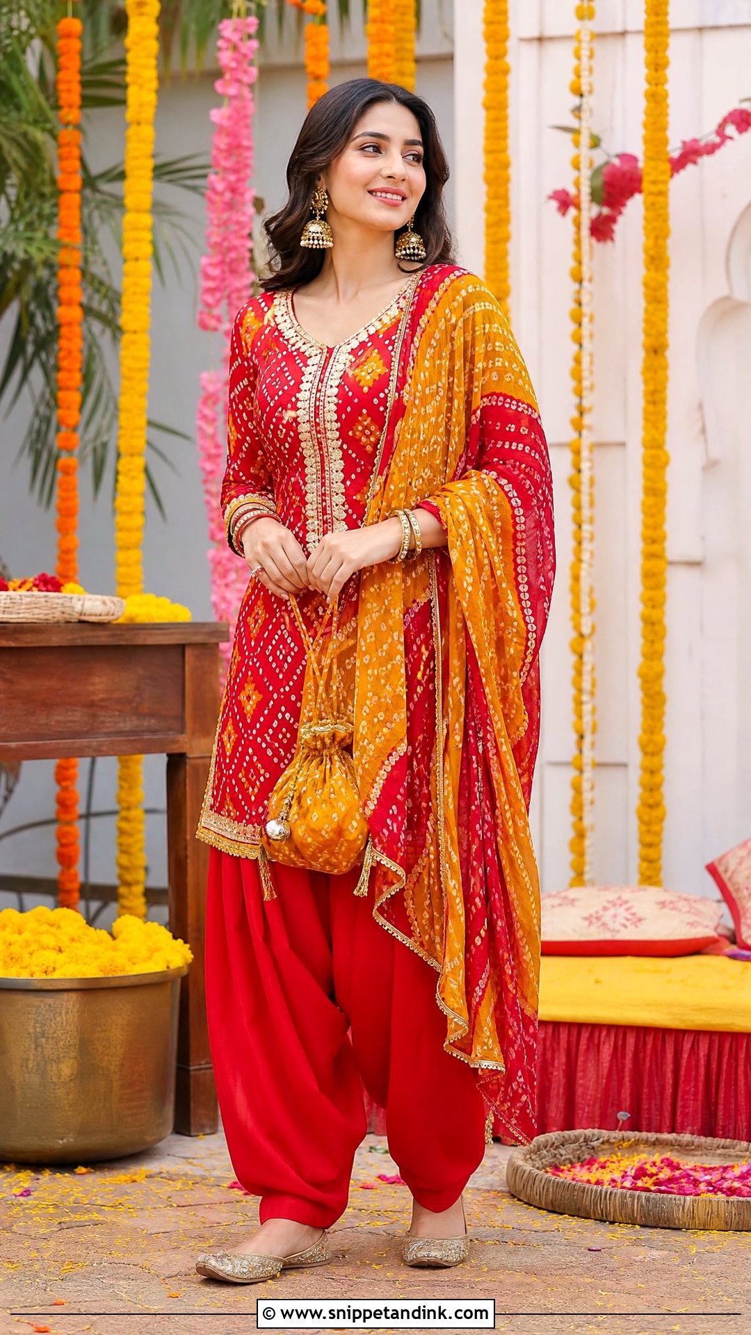 Bandhani Punjabi Suit With Gota Work - Snippet and Ink - 20 Punjabi Wedding Suit Party Wear Ideas