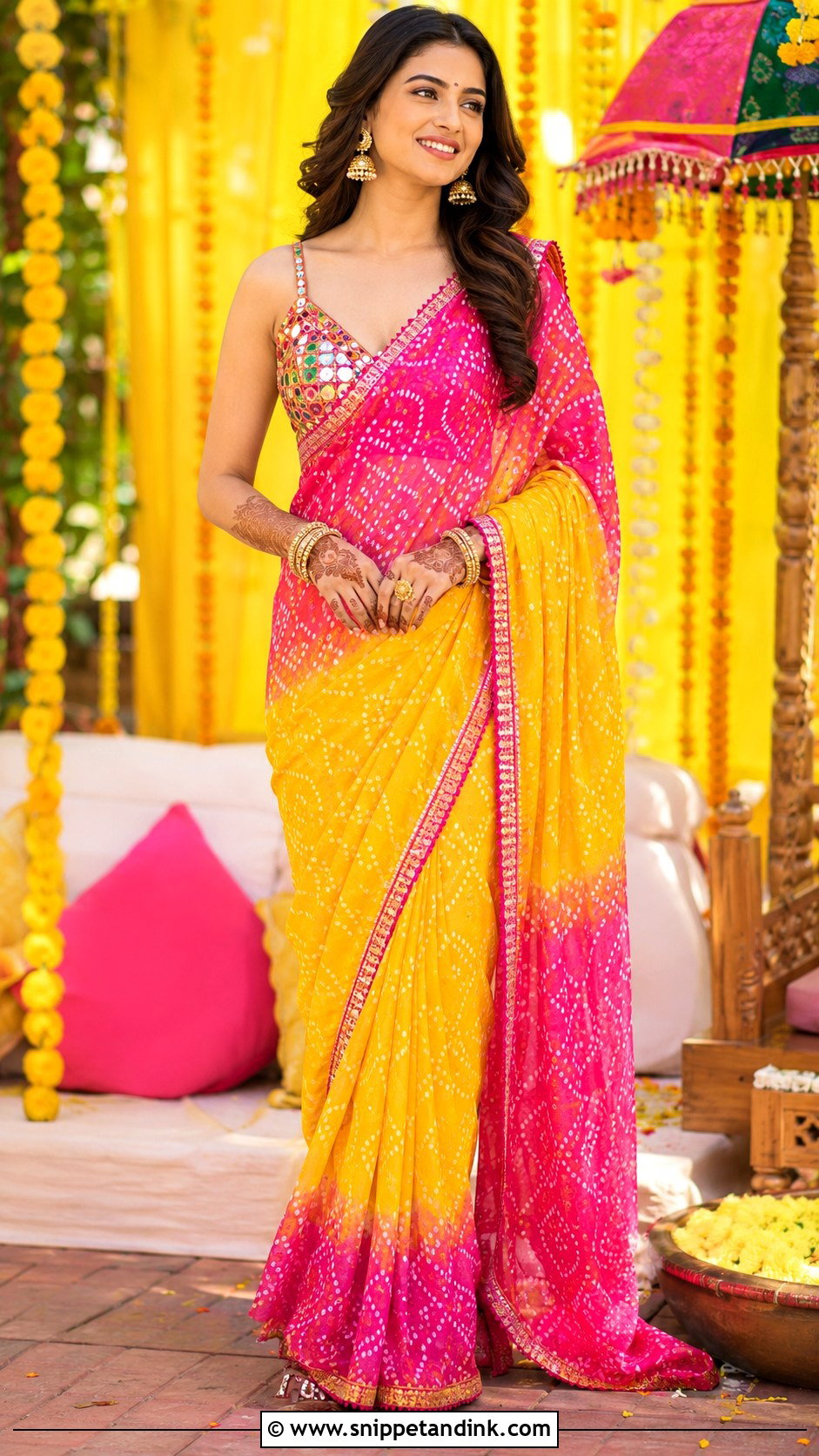 Bandhani Saree For Bride Sister - Snippet and Ink - 25 Mehndi Dresses for Bride Sister