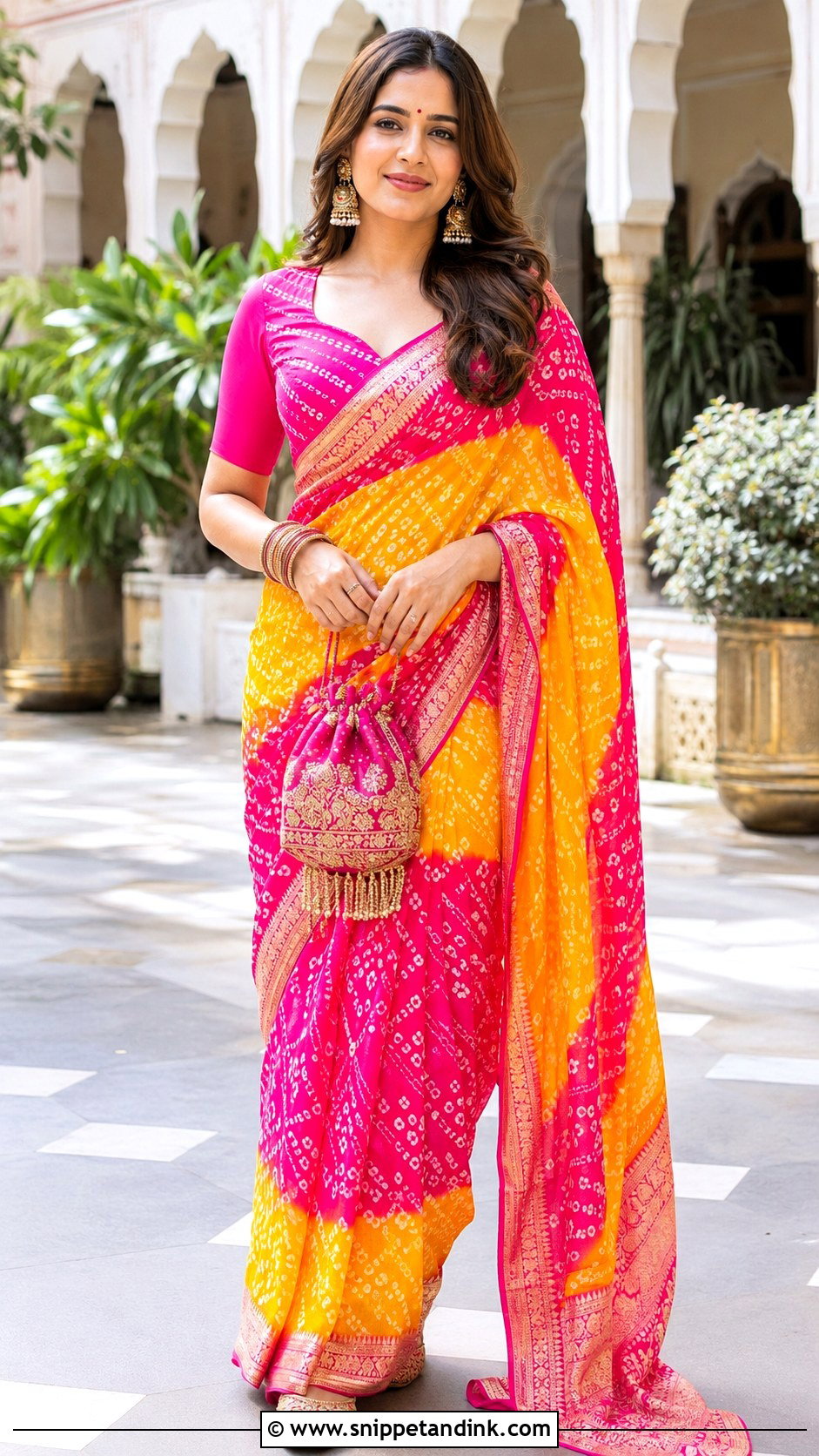 Bandhani Saree For Day Wedding - Snippet and Ink - 20 Indian Wedding Ethnic Dresses Ideas