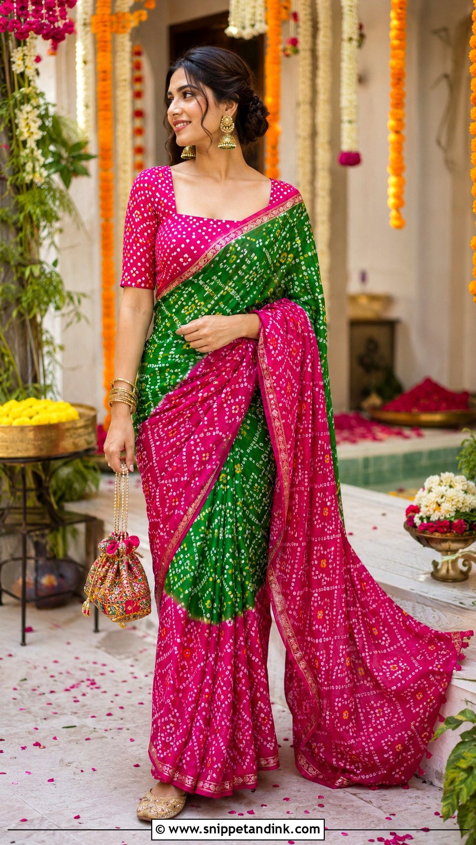 Bandhani Saree Mehndi Outfit - Snippet and Ink - 20 Indian Prewedding Outfit Ideas