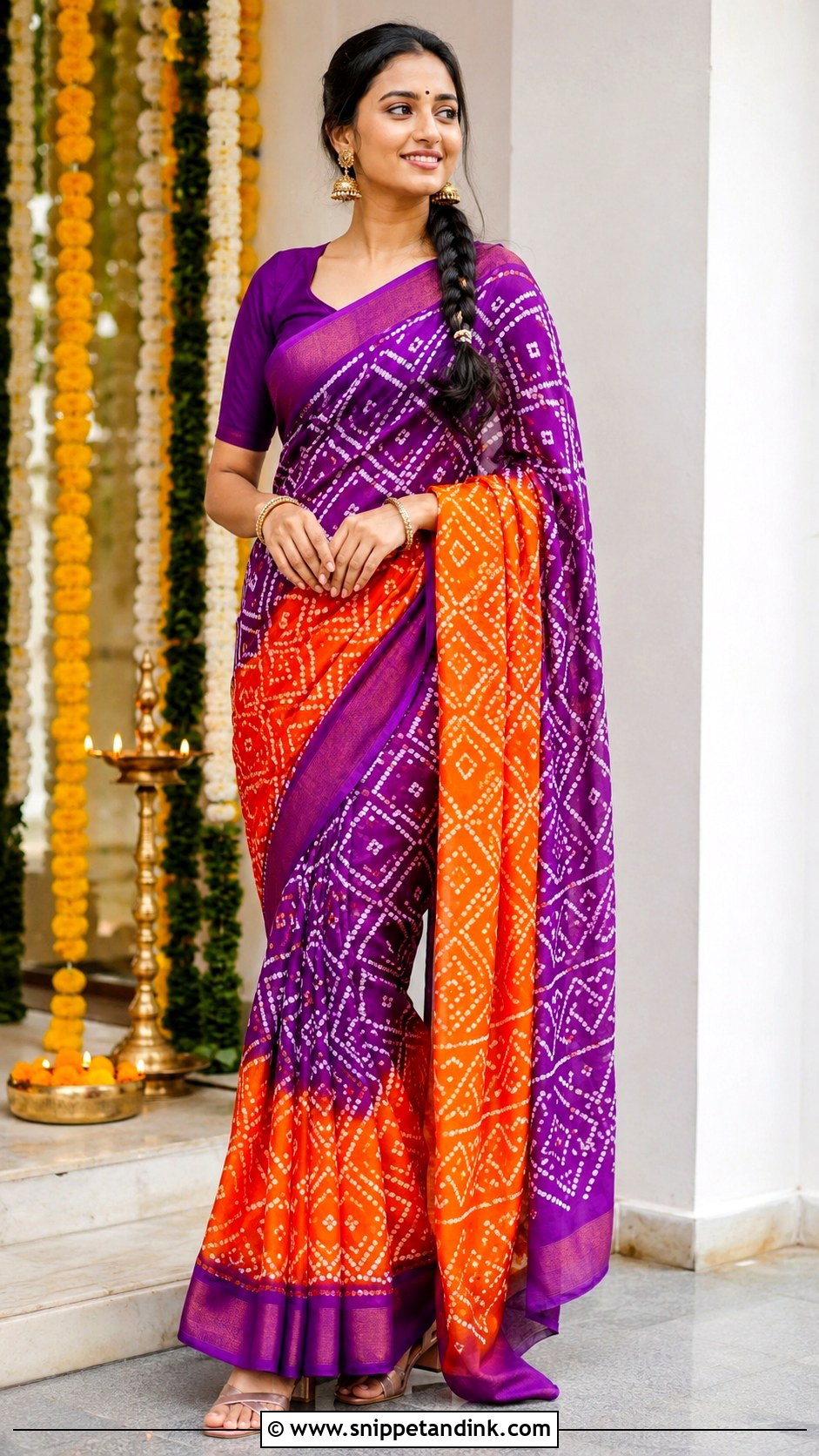Bandhani Saree Outfit for Pooja - Snippet and Ink - 20 Indian Outfits for Sisters Wedding