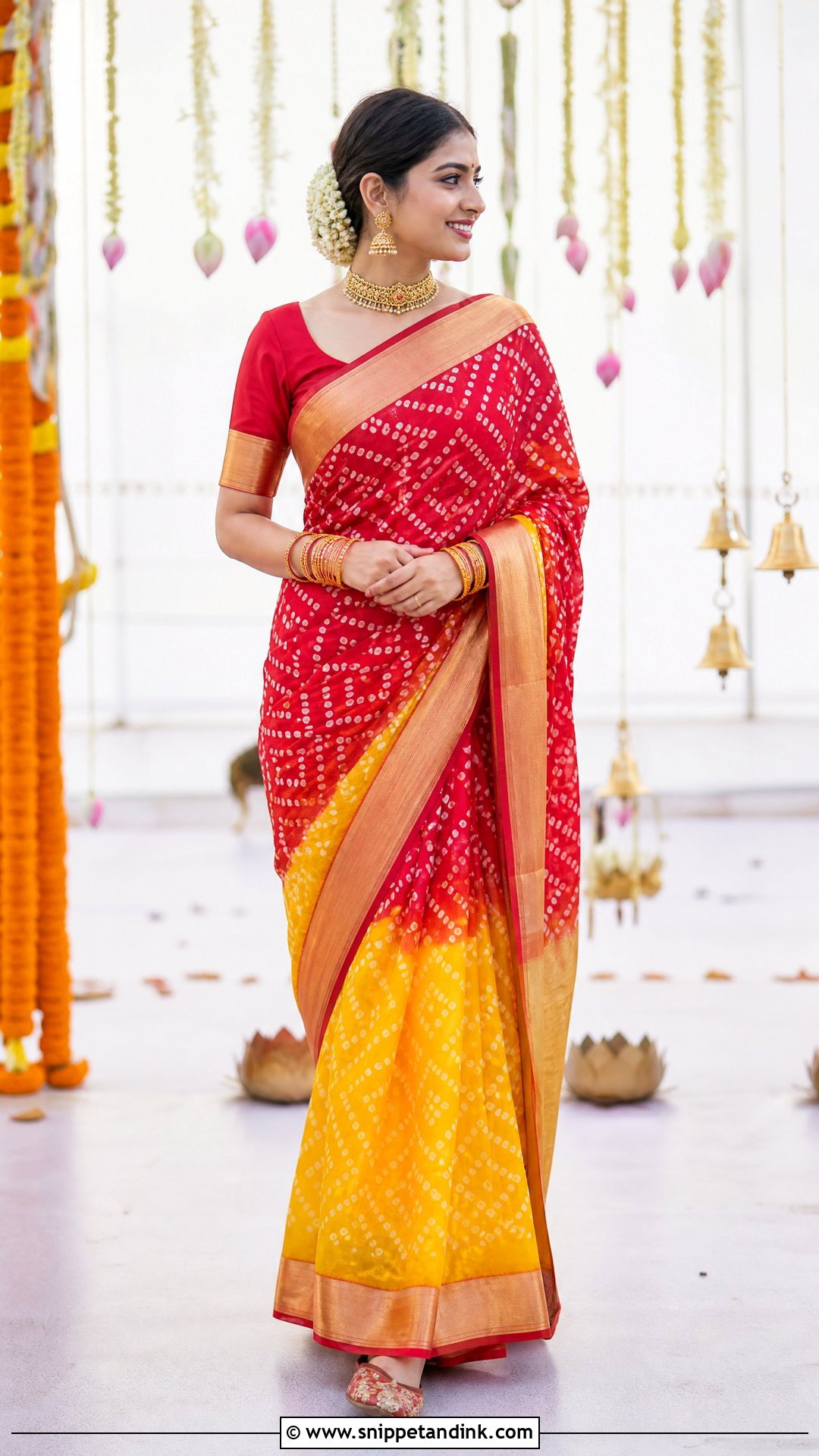 Bandhani Saree Pellikuthuru Look - Snippet and Ink - 20 Pellikuthuru Look Ideas