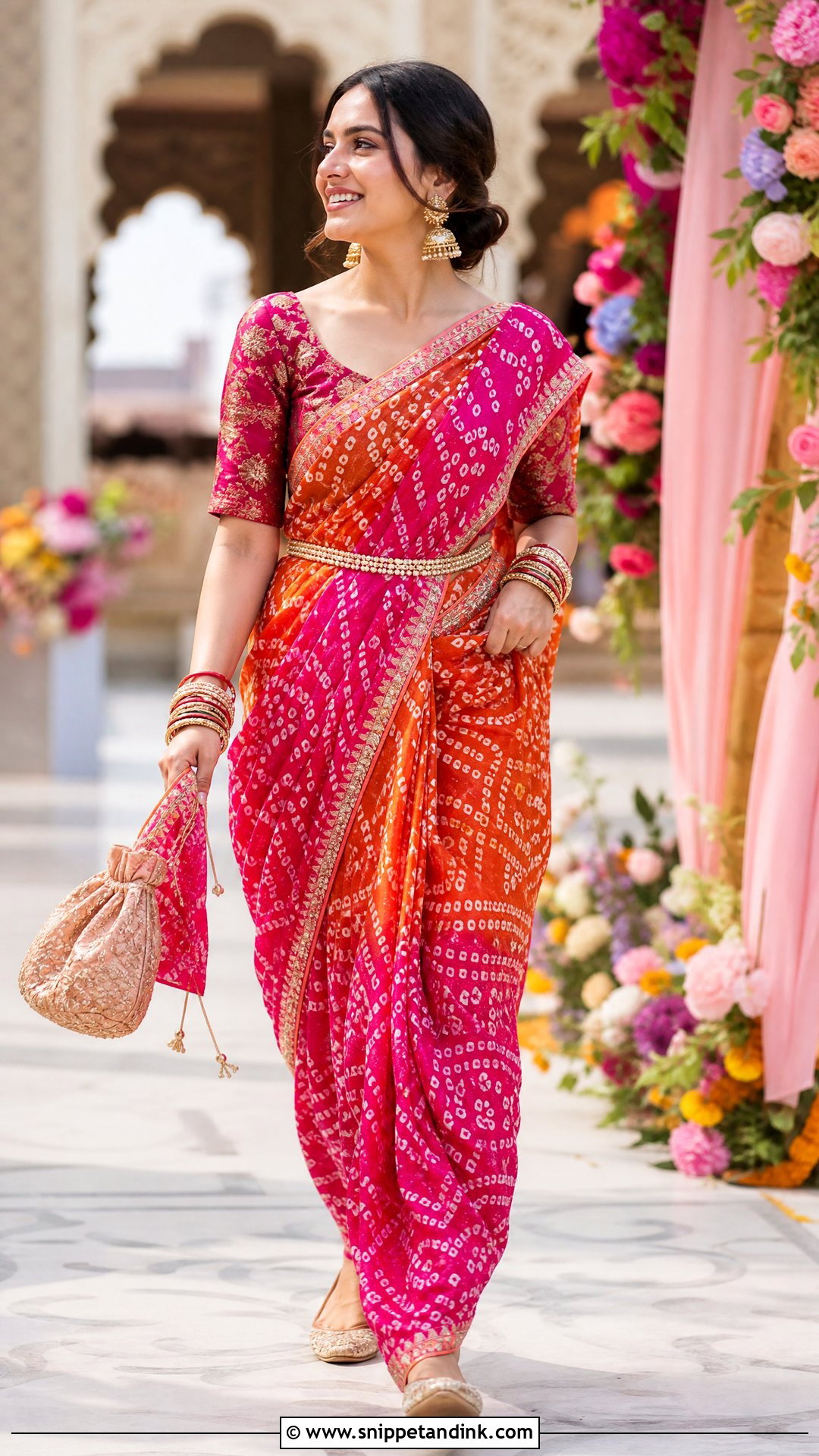 Bandhani Saree Wedding Look - Snippet and Ink - 25 Traditional Dress for Wedding Ideas