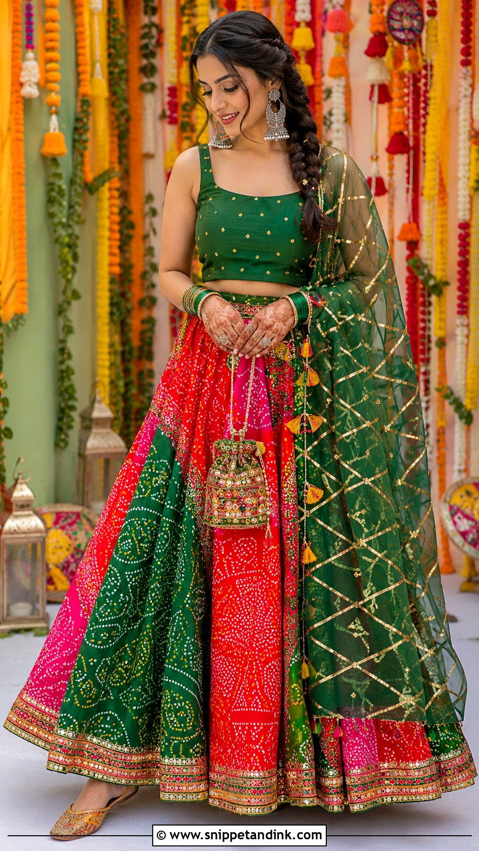 Bandhani Skirt and Crop Top for Mehandi - Snippet and Ink - 20 Dress for Mehandi Ideas
