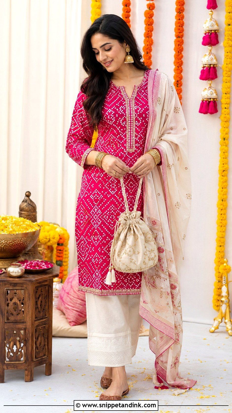 Bandhani Suit And Mojari Prewedding Outfit - Snippet and Ink - 20 Casual Indian Prewedding Outfit Ideas