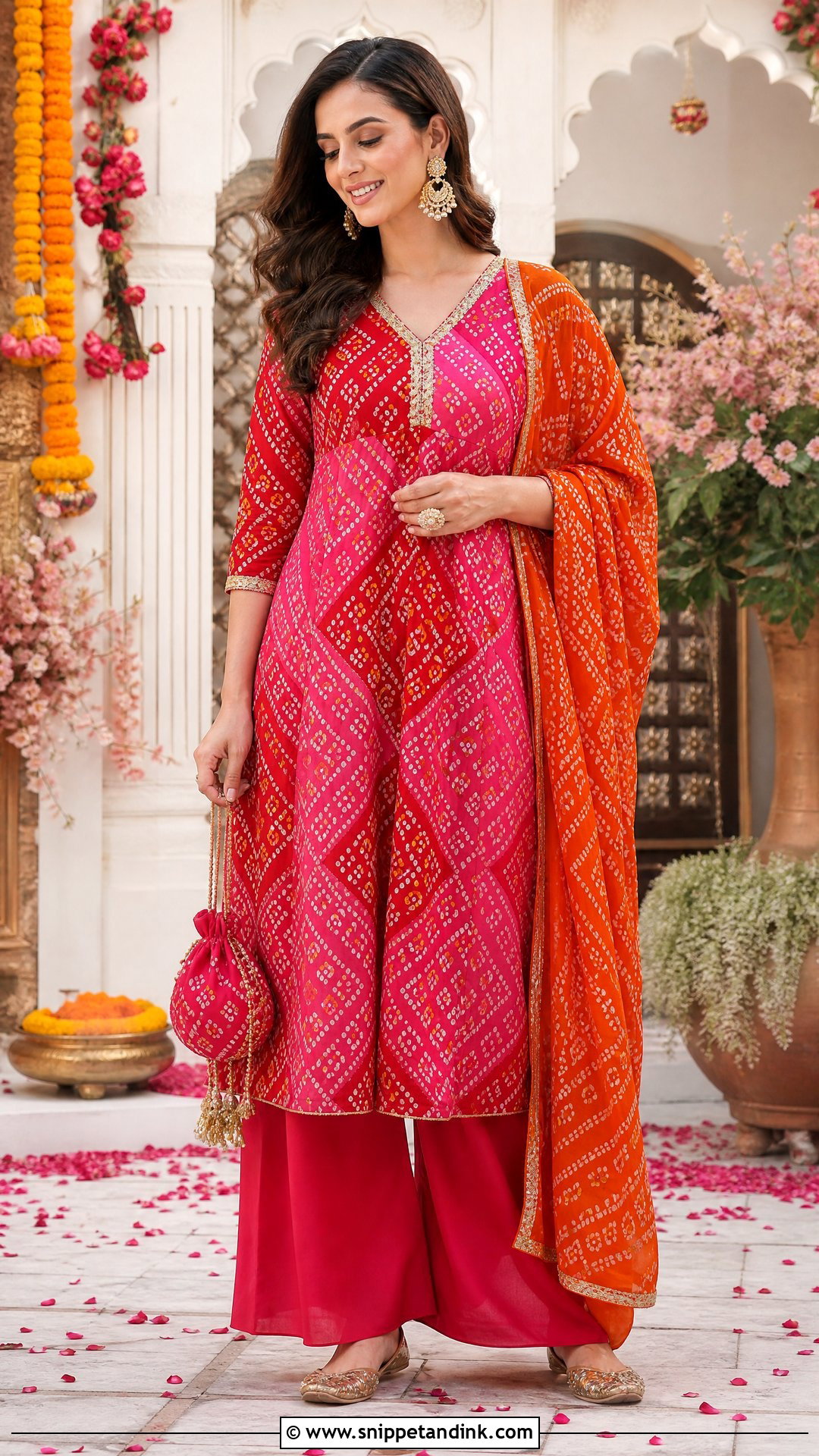 Bandhani Suit With Palazzo Pants - Snippet and Ink - 20 Suit Ideas for Women Indian Wedding