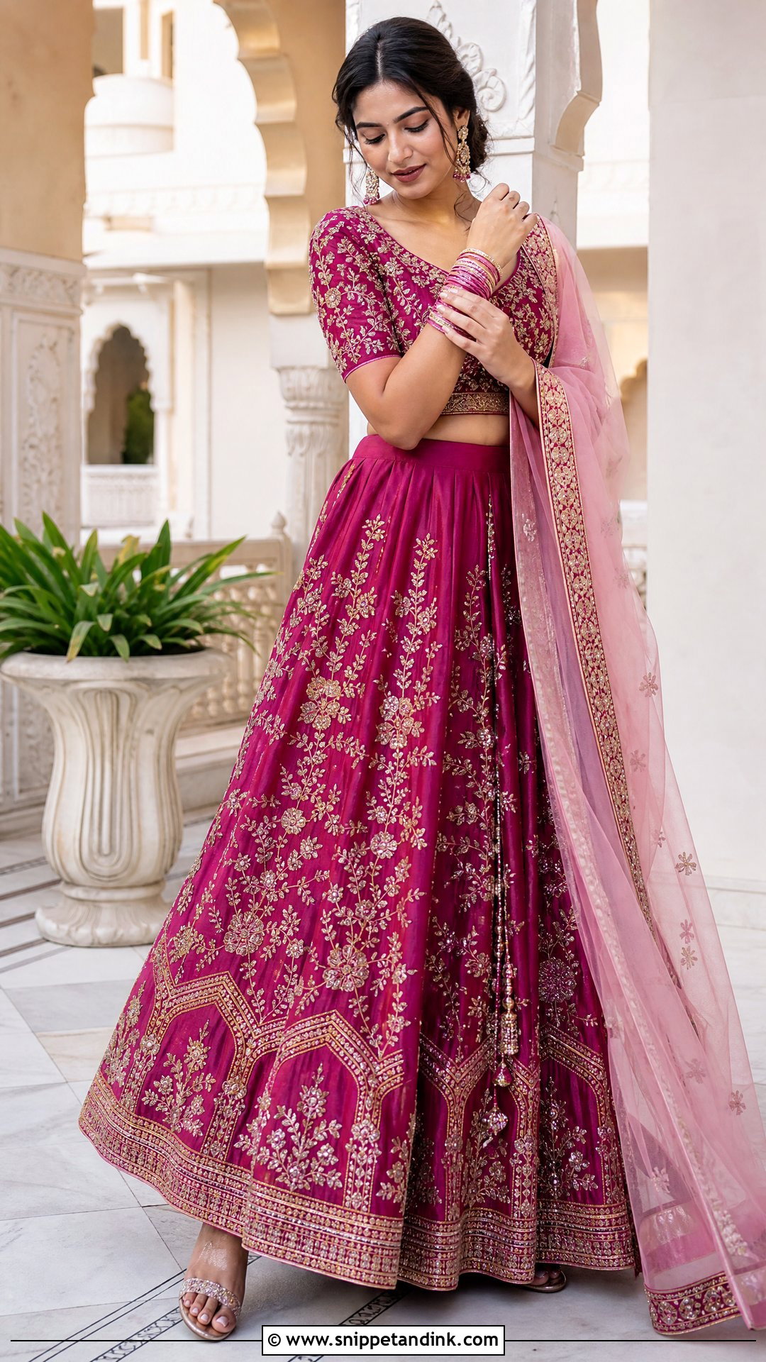 Bangles Adjustment Lengha Pose - Snippet and Ink - 25 Aesthetic Lengha Poses Ideas