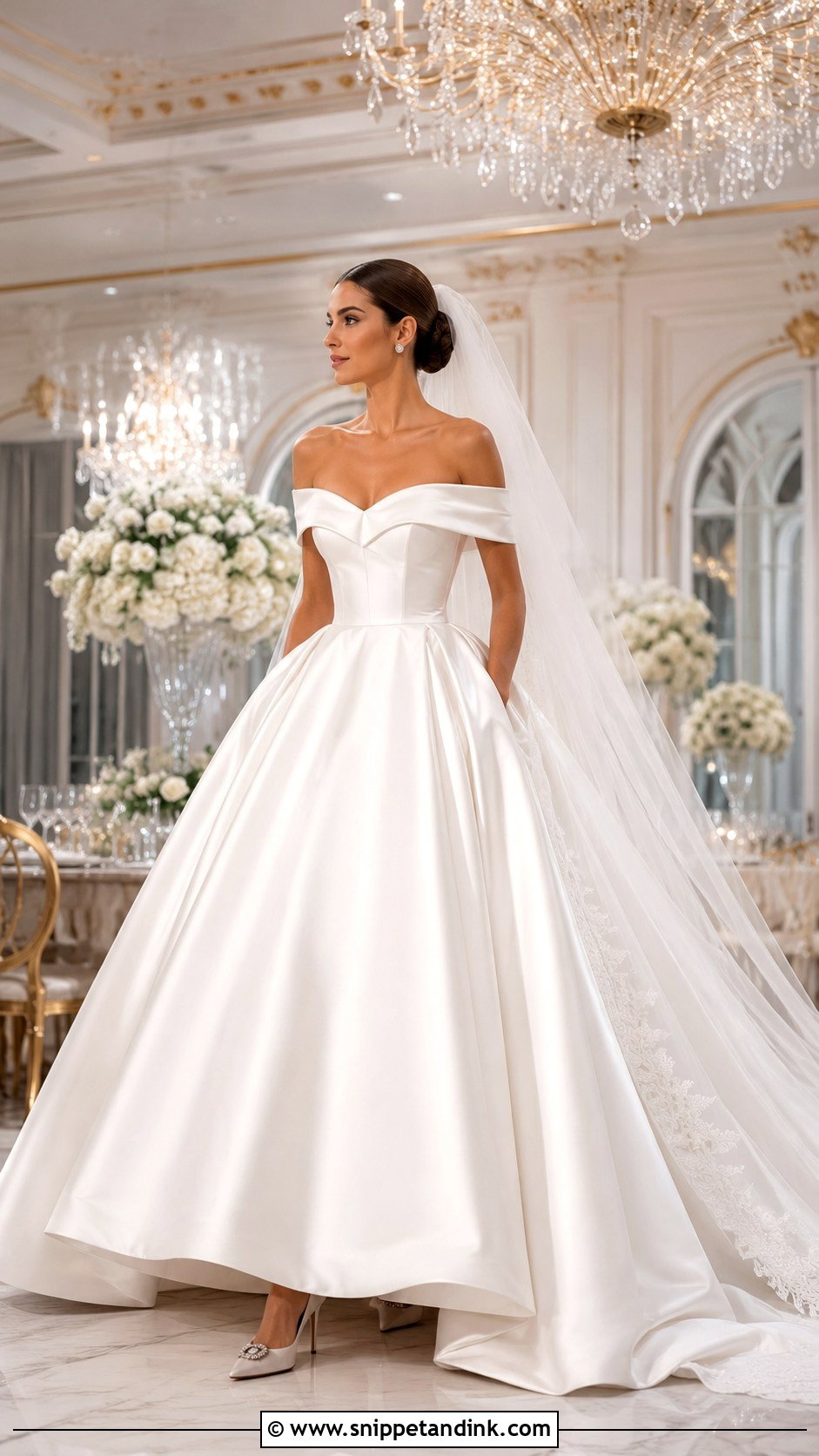 Bardot Ball Gown Wedding Dress - Snippet and Ink - 25 Bardot Wedding Dress Ideas